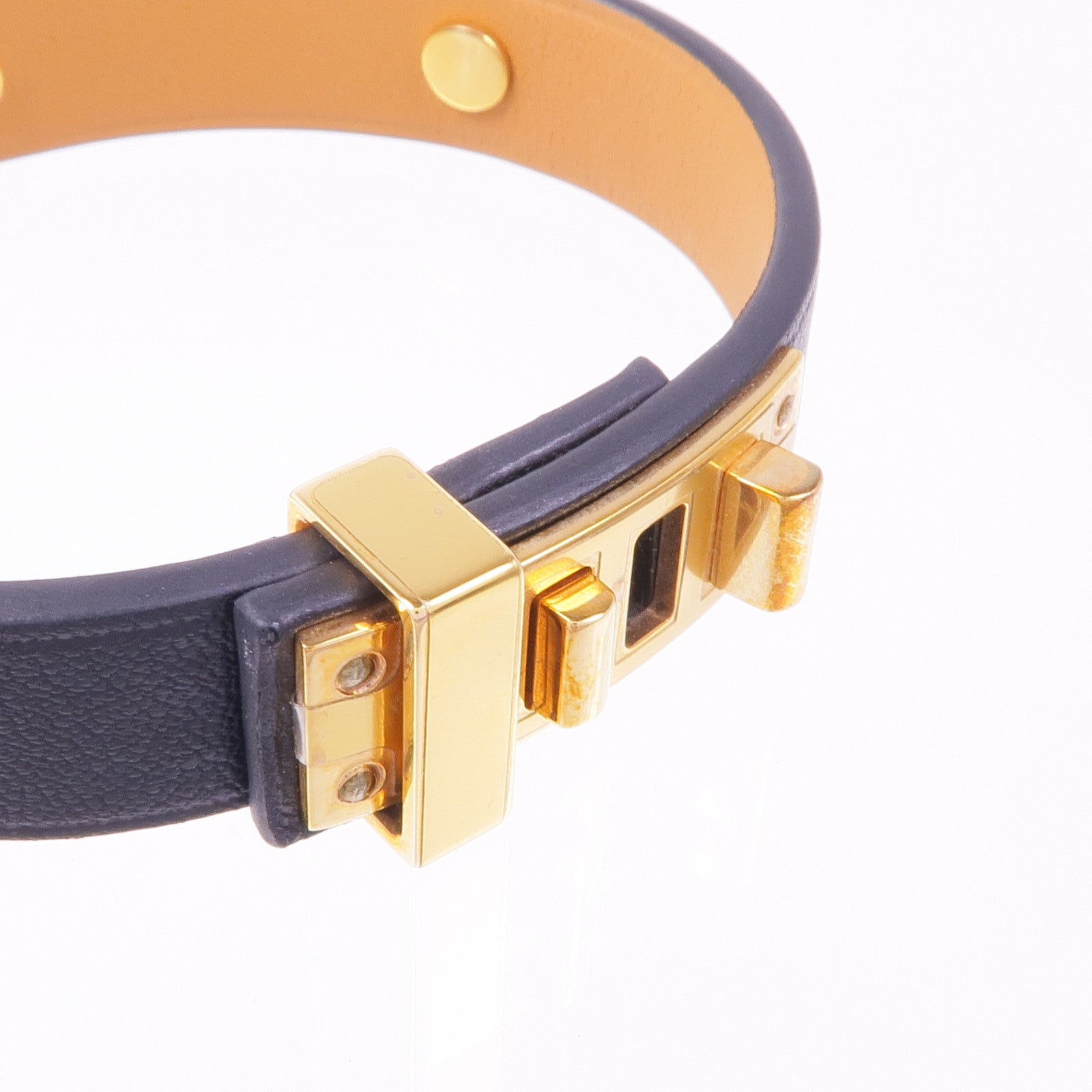 HERMES Swift皮革Mini Dog Anneaux金扣手鐲Noir