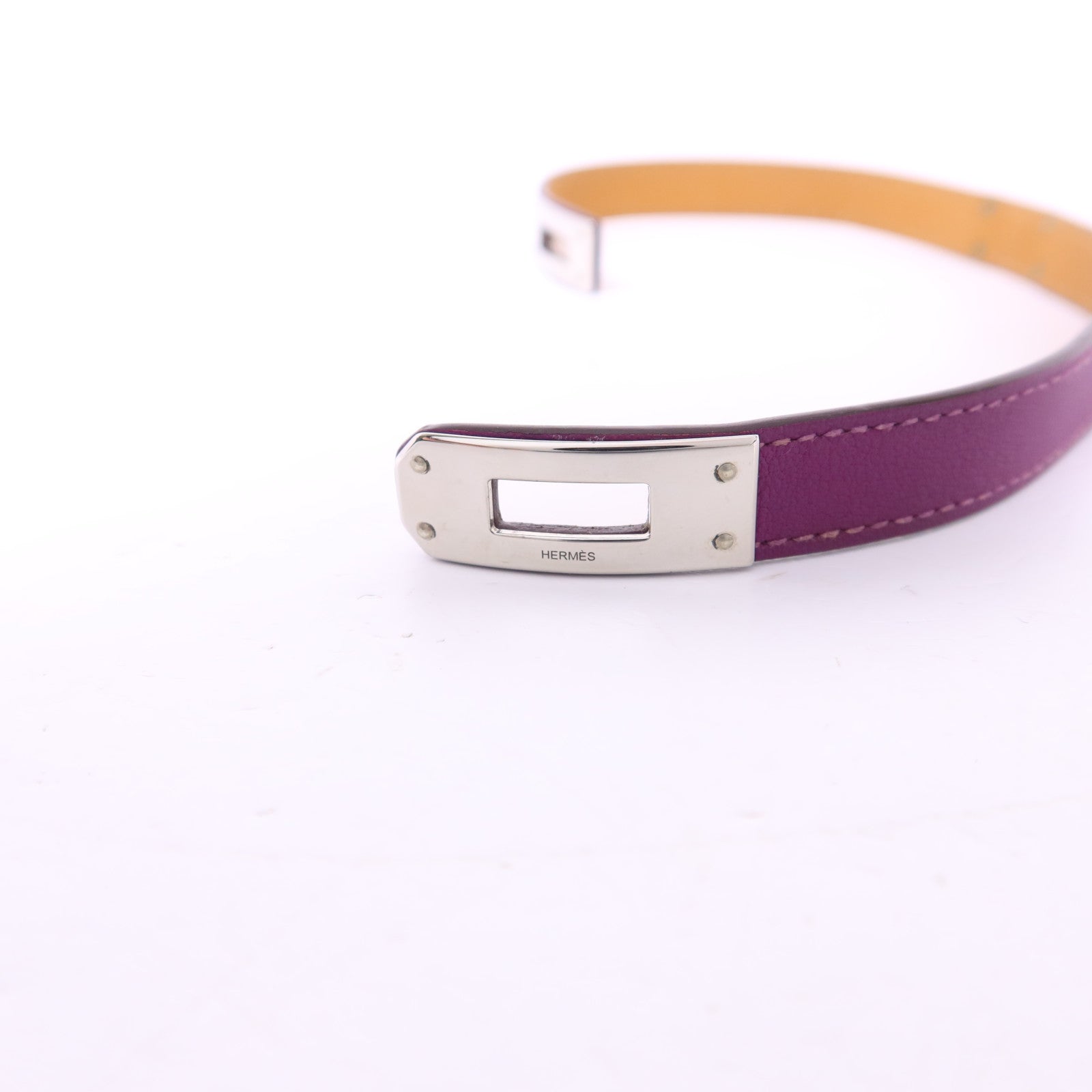 HERMES Swift皮革Kelly Double Tour銀扣手鐲Tosca Hermes#XS
