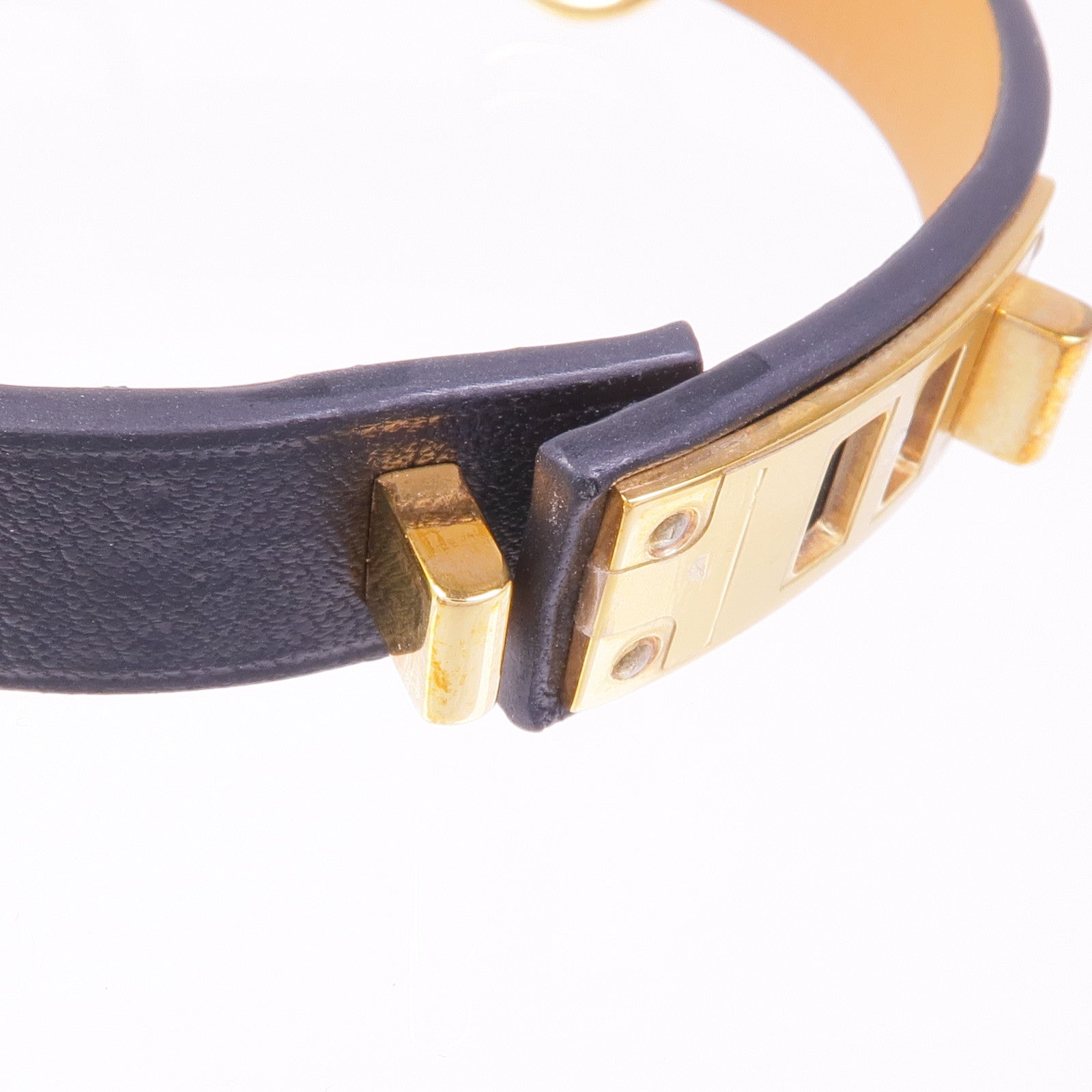 HERMES Swift皮革Mini Dog Anneaux金扣手鐲Noir