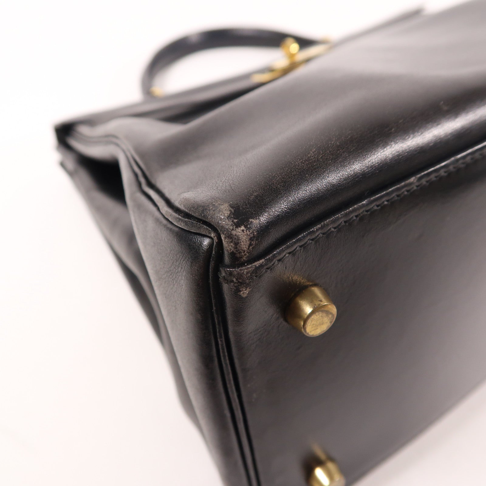 HERMES Box皮革Vintage Kelly 35手挽袋Noir
