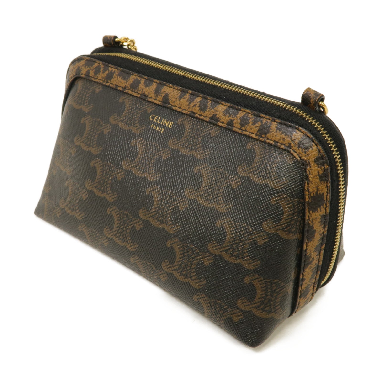 CELINE 塗層帆布Triomphe Chain Bag金扣鏈帶肩背袋啡色