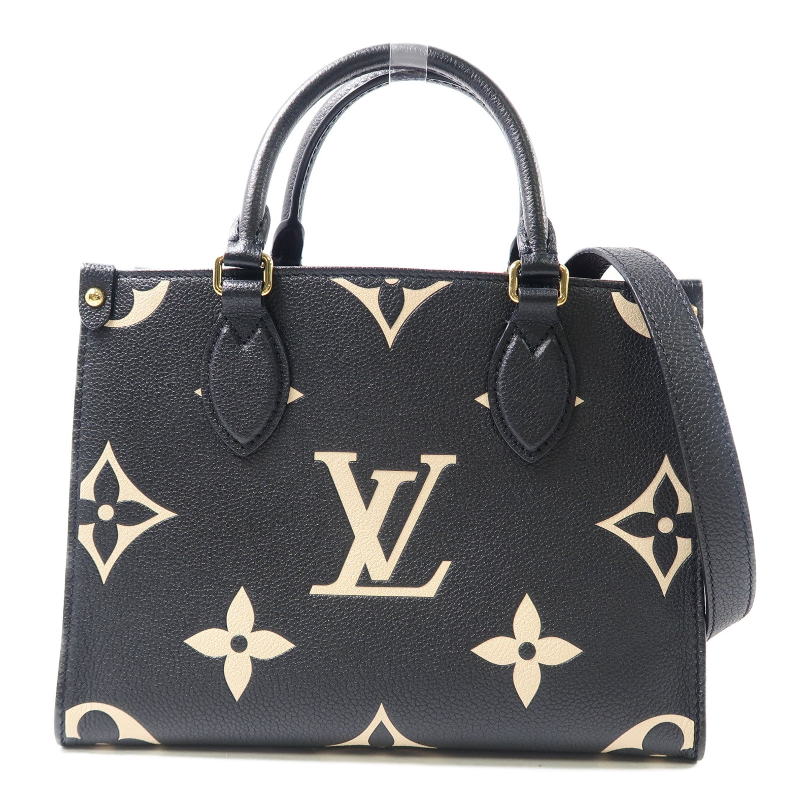 LOUIS VUITTON Monogram Empreinte On The Go PM金扣手挽肩背兩用袋黑色/米色