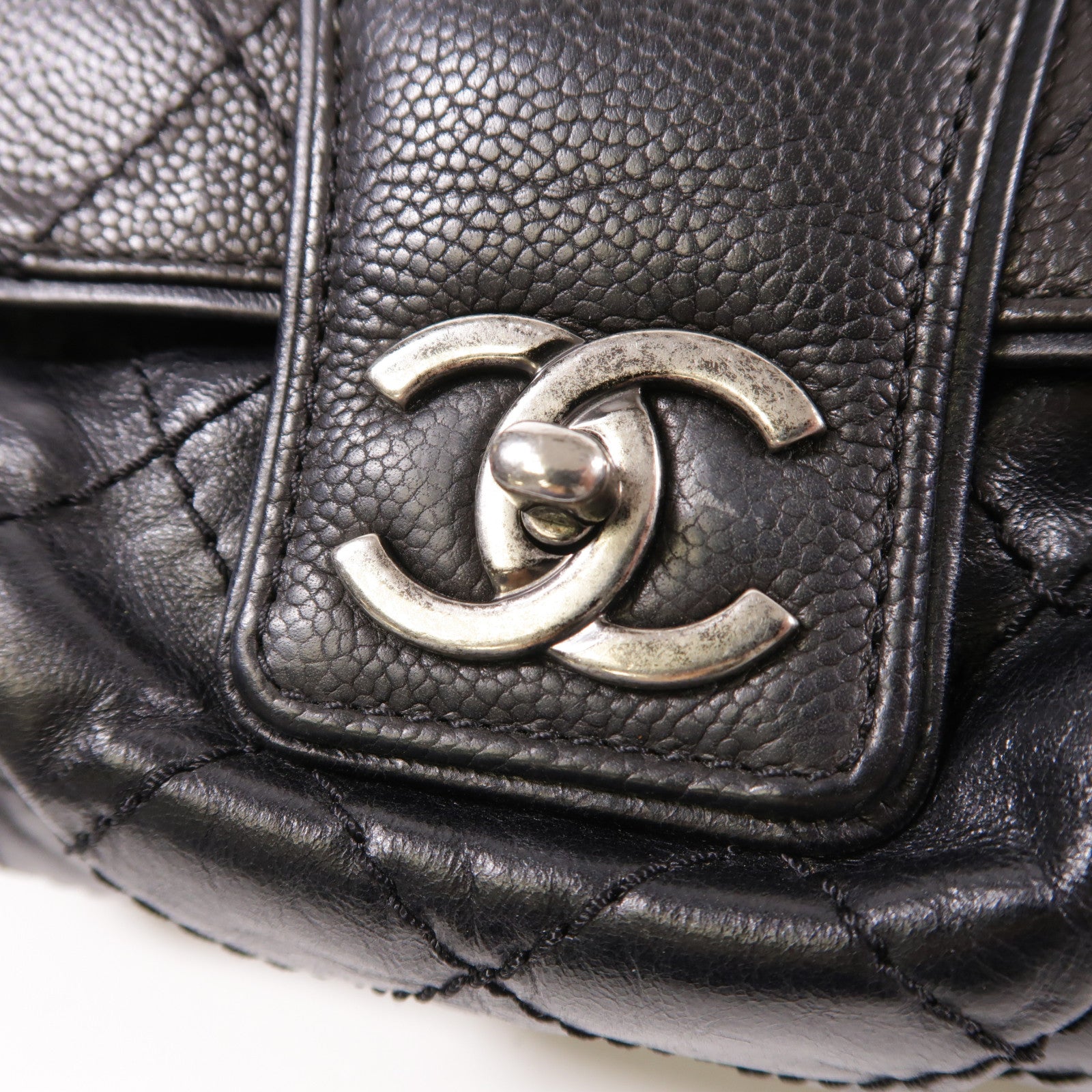 CHANEL CC SHW Shoulder Bag Chain Calfskin Leather Black