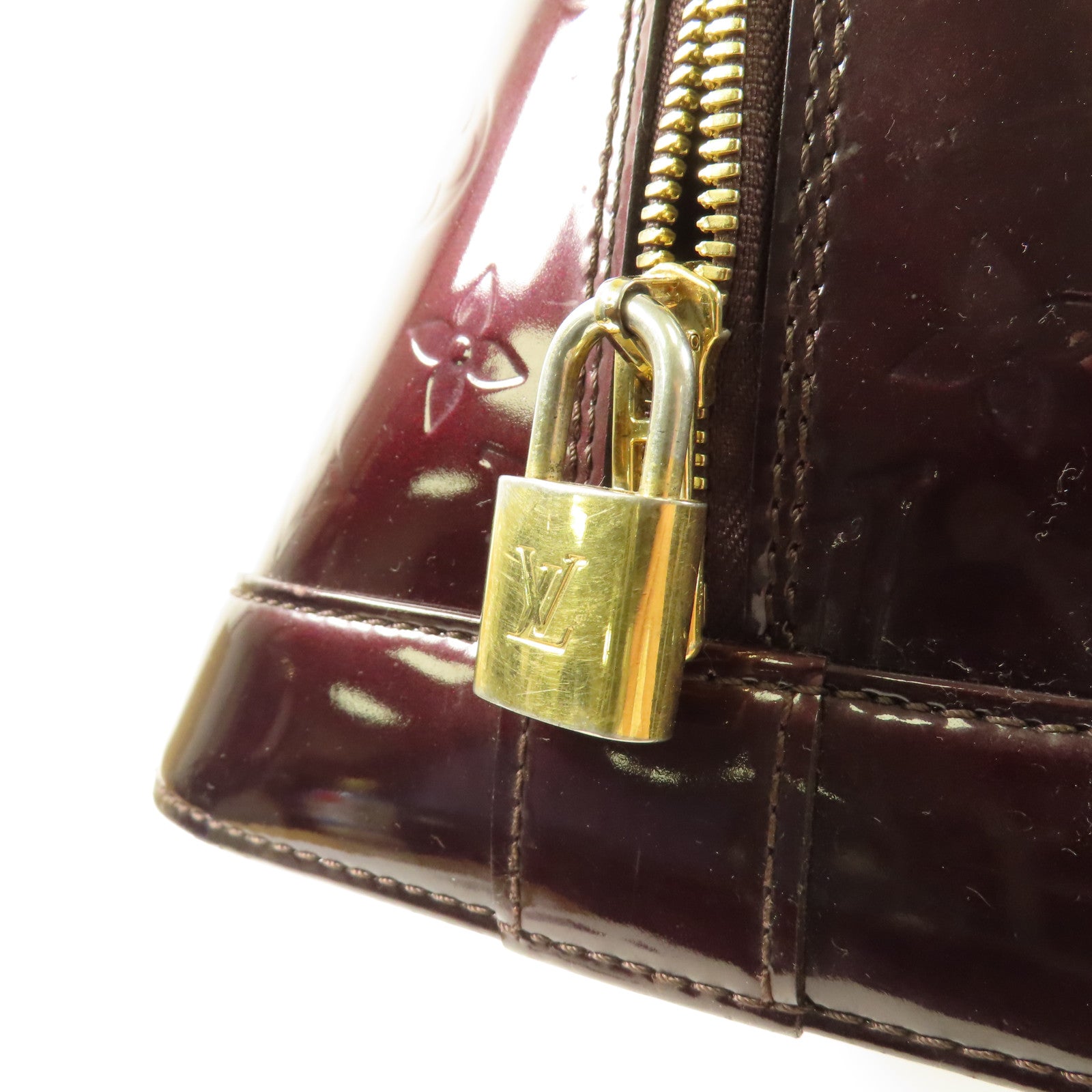 LOUIS VUITTON Vernis Alma PM金扣手挽袋酒紅色