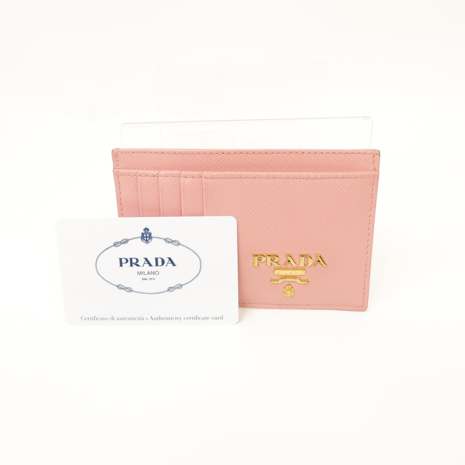 PRADA 【激減優惠】牛皮皮革Card Case金扣卡片套粉紅色