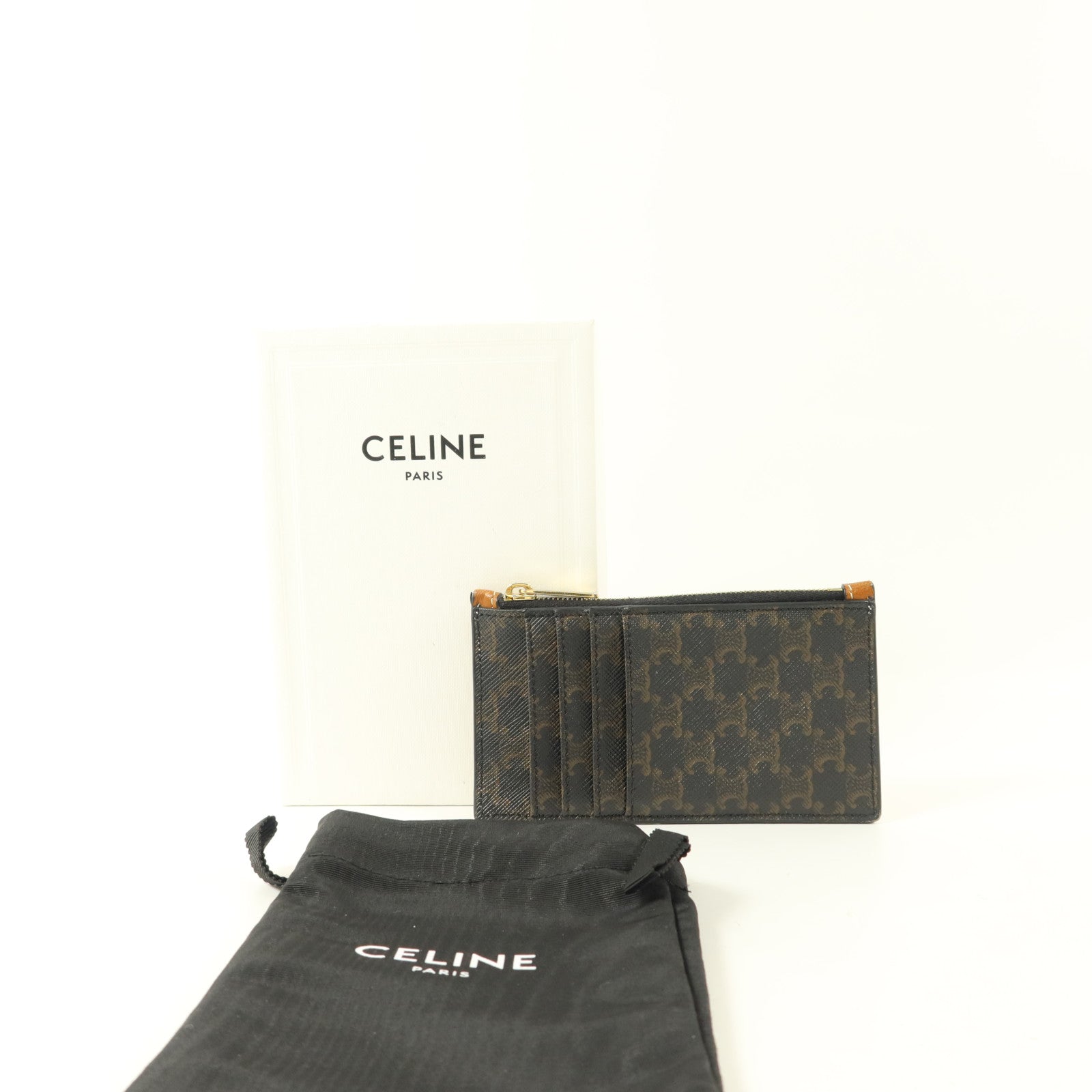 CELINE 塗層帆布/牛皮皮革Zipped Compact Card Holder卡片套