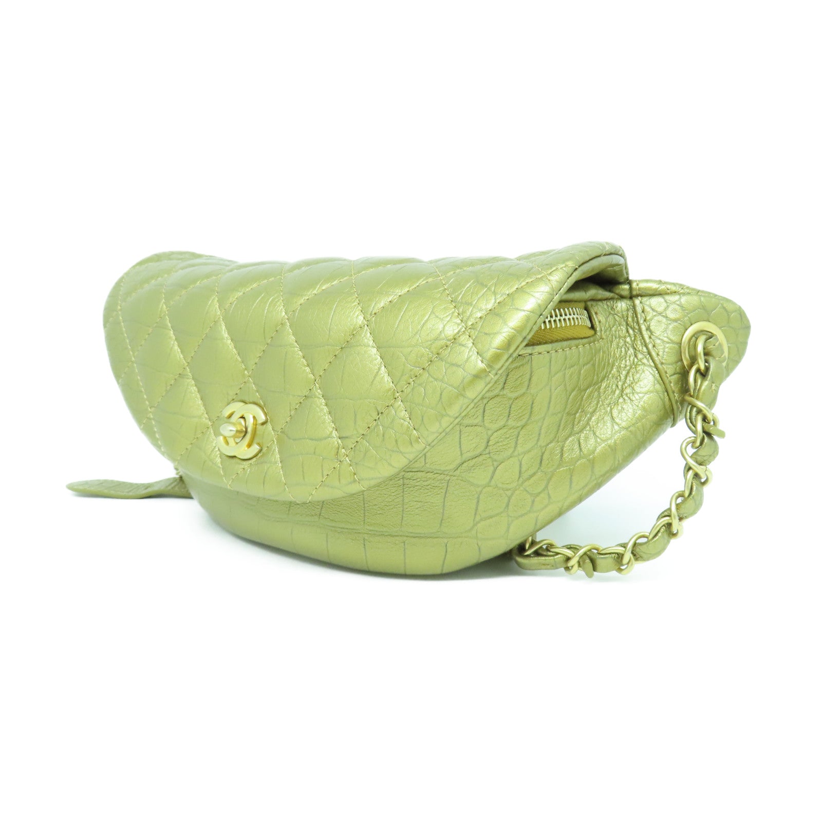 CHANEL 【激減優惠】菱格牛皮皮革Waist Bag金扣腰包金色