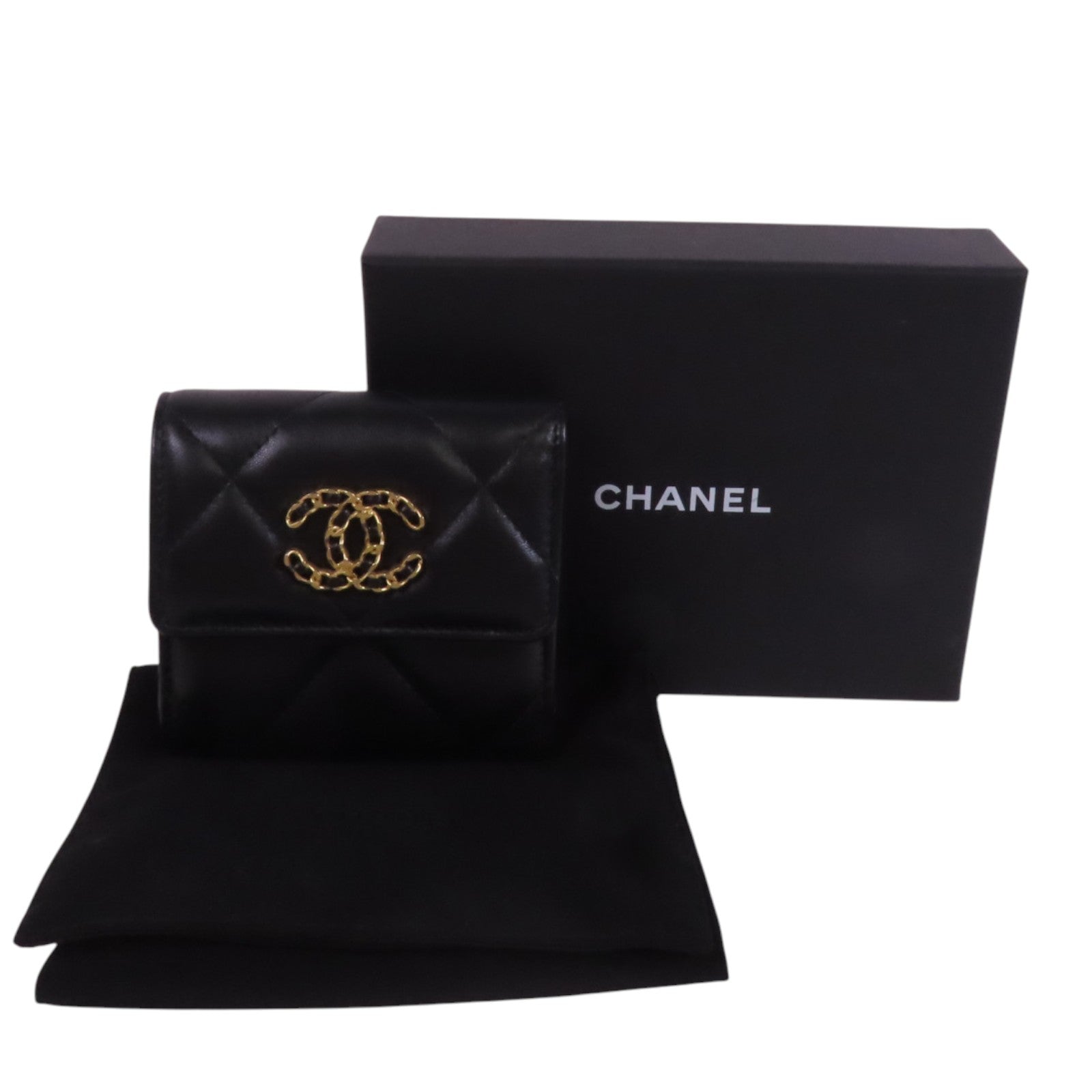 CHANEL 羊皮皮革Chanel 19 Small Wallet金扣短錢包