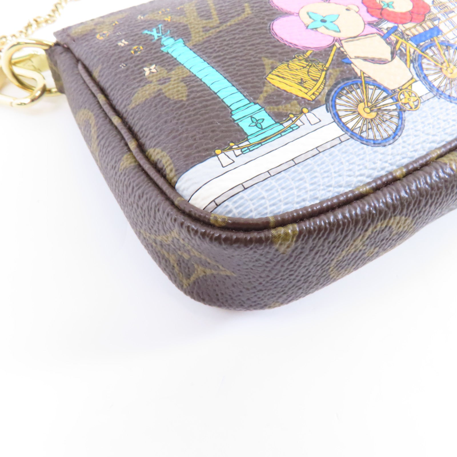 LOUIS VUITTON Monogram Mini Pochette Accessoires Pouch金扣鏈帶手挽袋棕色
