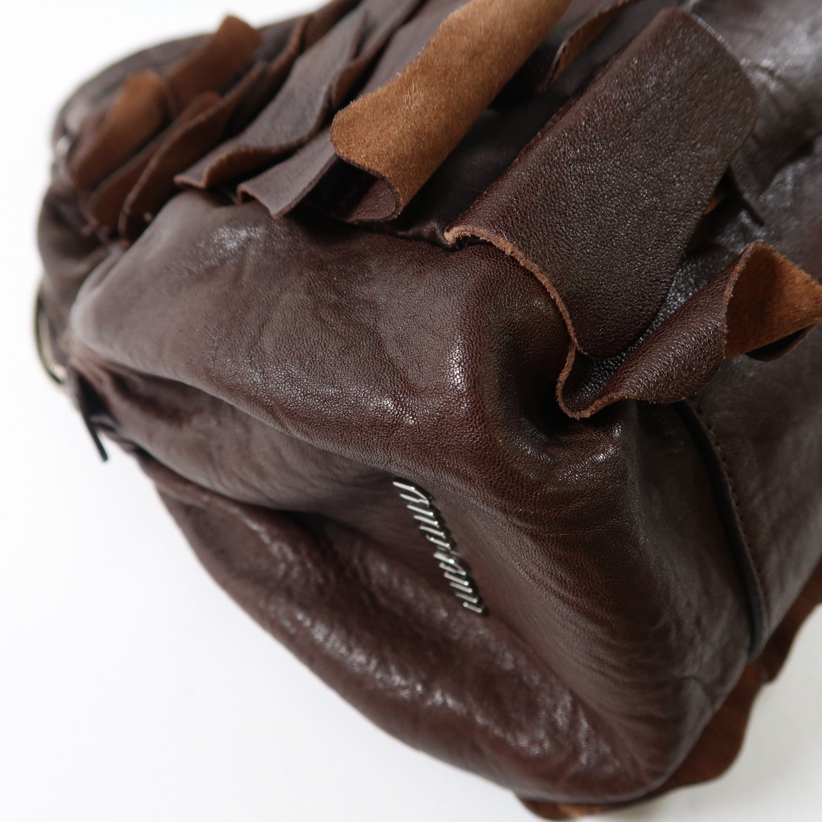 Miu Miu 牛皮皮革Hand Bag銀扣手挽袋啡色