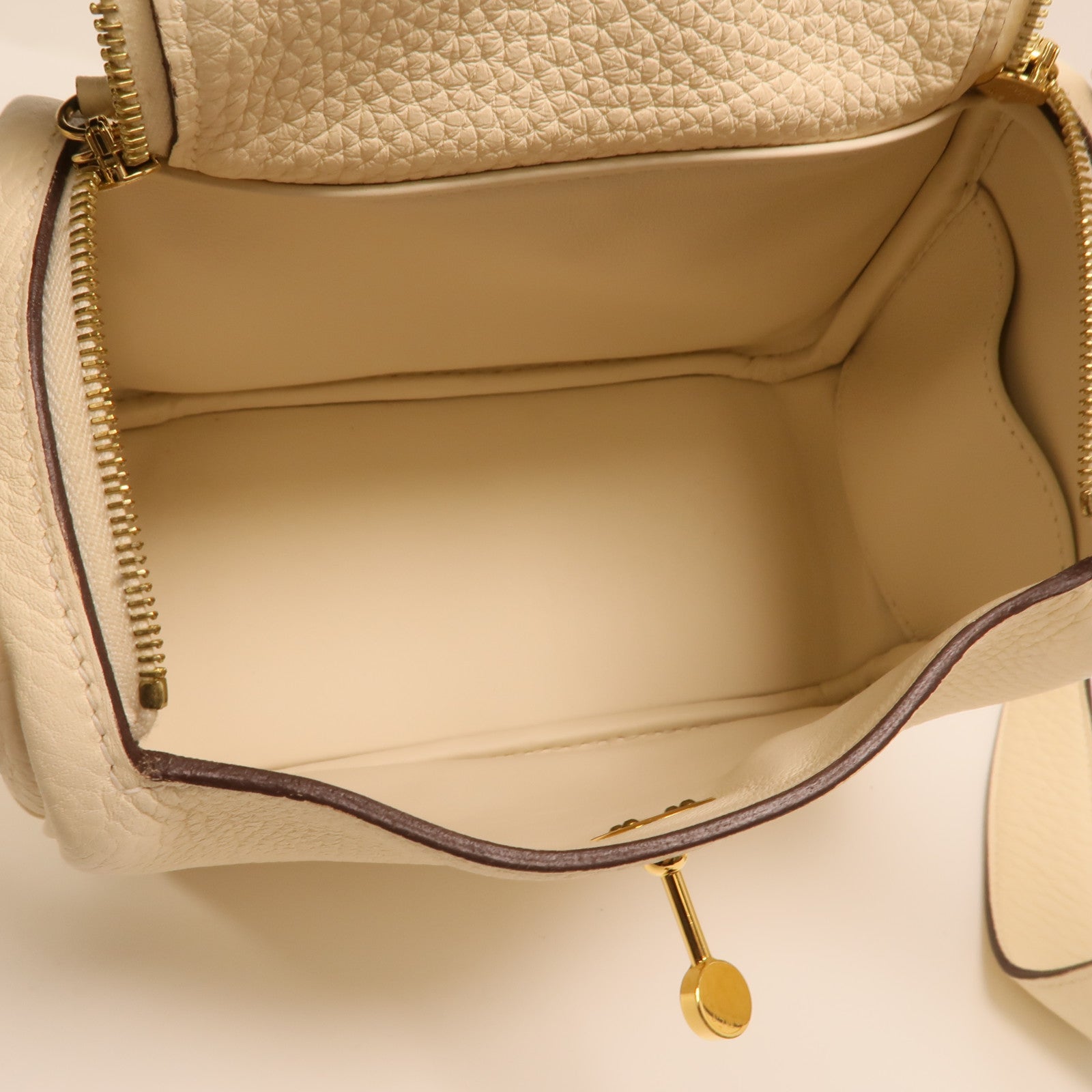 HERMES Clemence皮革Mini Lindy金扣手挽肩背兩用袋Nata