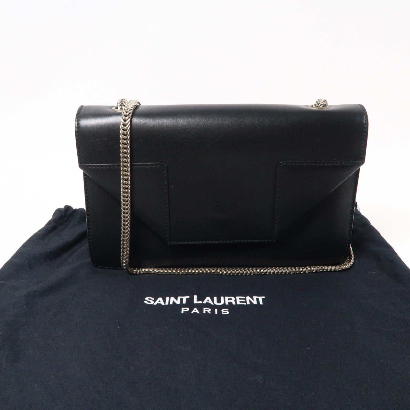 SAINT LAURENT 牛皮皮革Shoulder Bag銀扣鏈帶肩背袋黑色