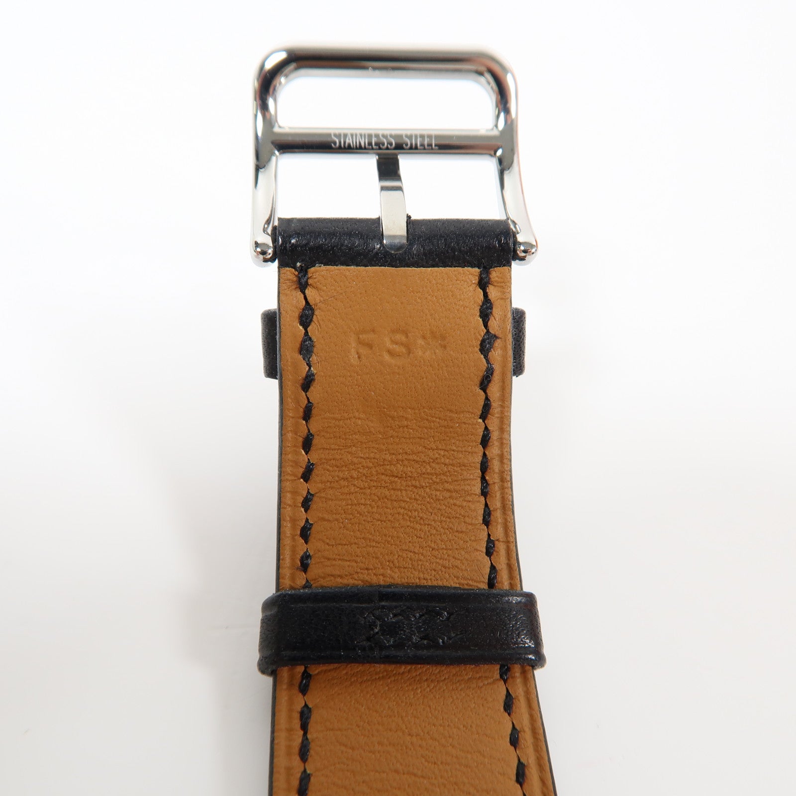 HERMES Heure H Watch不鏽鋼/皮革石英手錶黑色