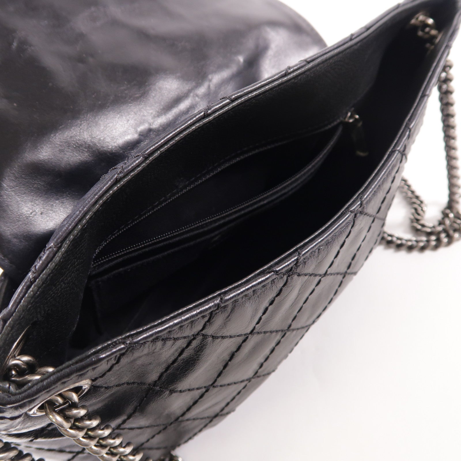CHANEL CC SHW Shoulder Bag Chain Calfskin Leather Black