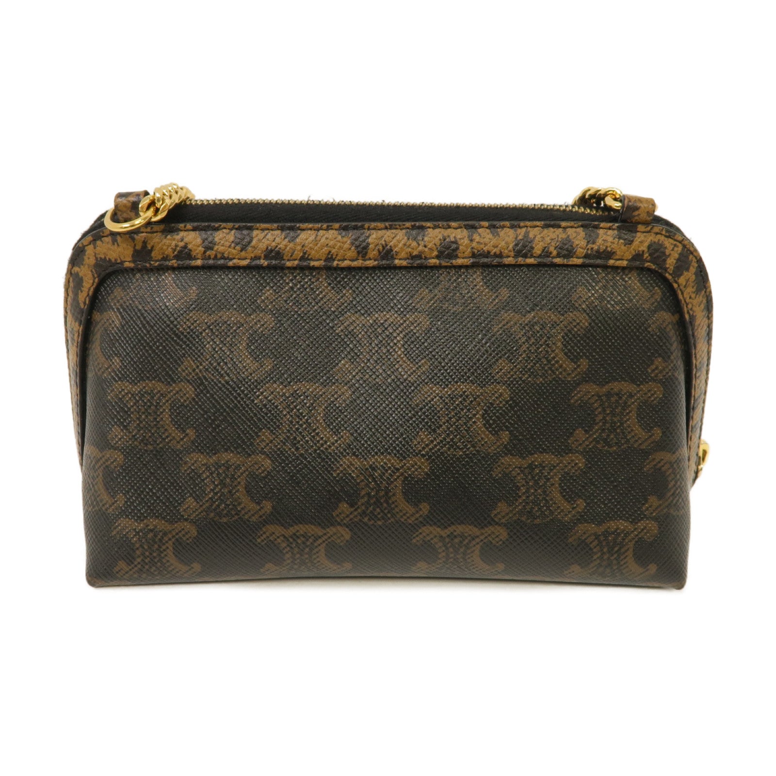 CELINE 塗層帆布Triomphe Chain Bag金扣鏈帶肩背袋啡色