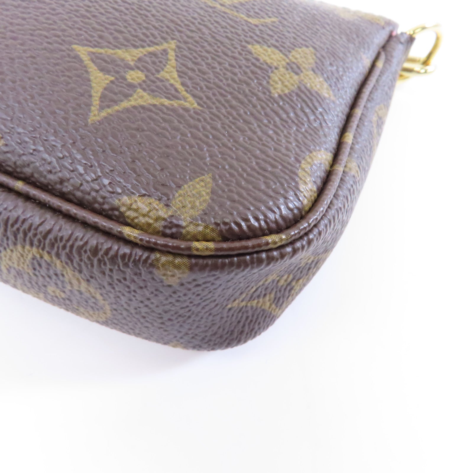 LOUIS VUITTON Monogram Mini Pochette Accessoires Pouch金扣鏈帶手挽袋棕色