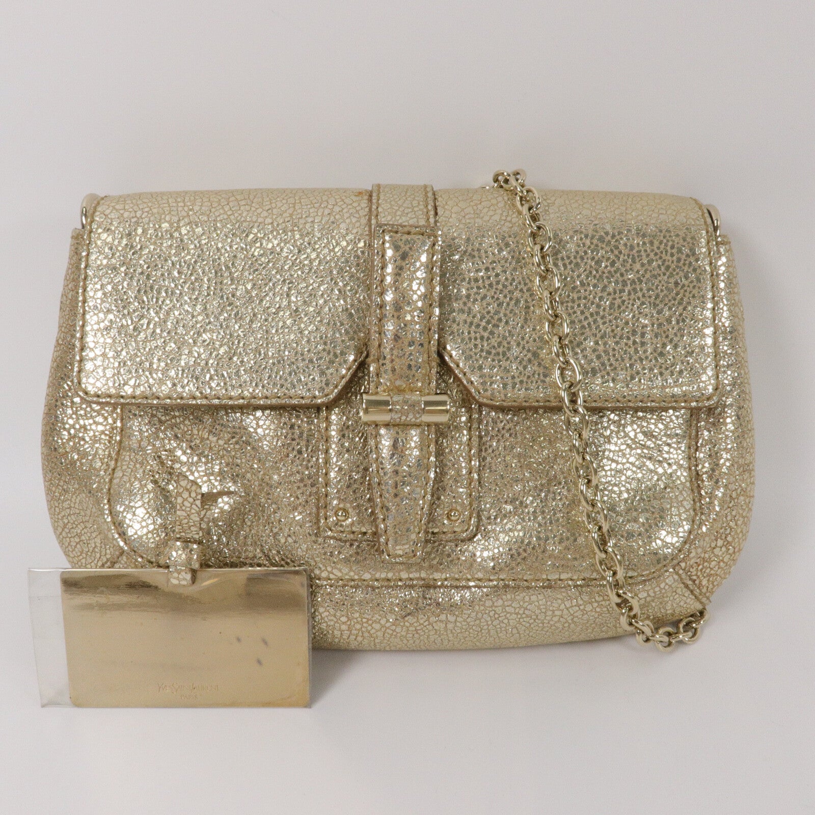 YVES SAINT LAURENT 牛皮皮革Shearling Flap Chain Shoulder Bag鏈帶肩背袋