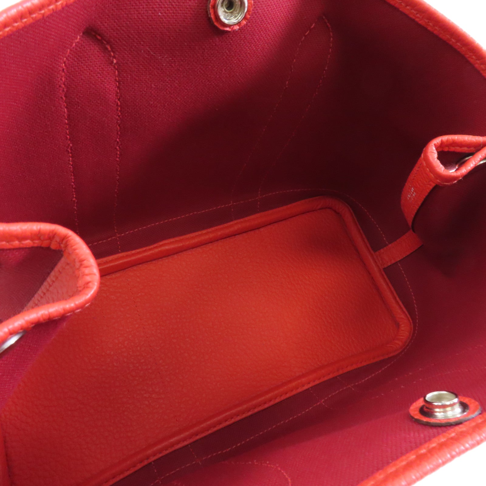 HERMES 帆布Garden Party TPM銀扣手挽袋Rouge Tomate/紅色