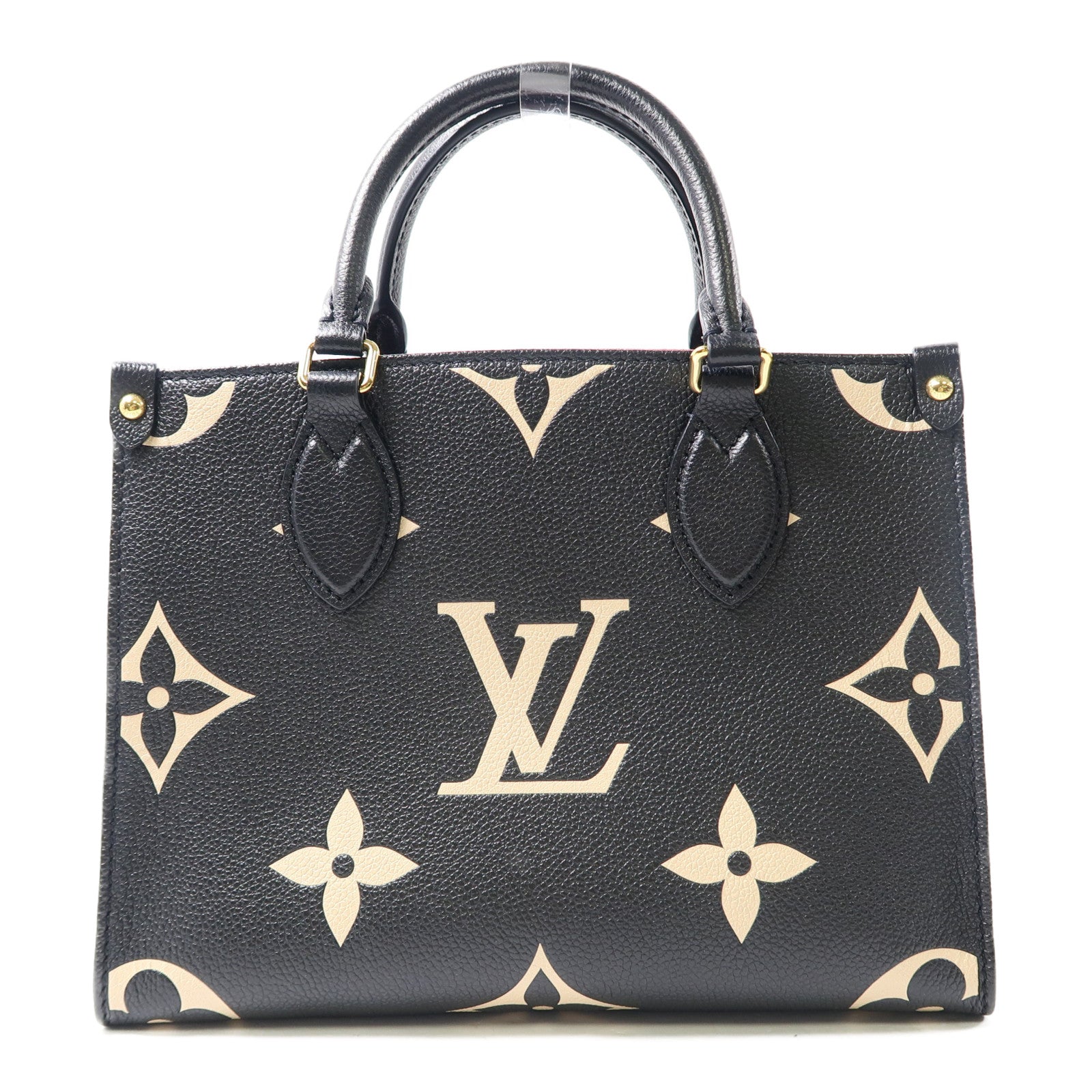 LOUIS VUITTON Monogram Empreinte On The Go PM金扣手挽肩背兩用袋黑色/米色