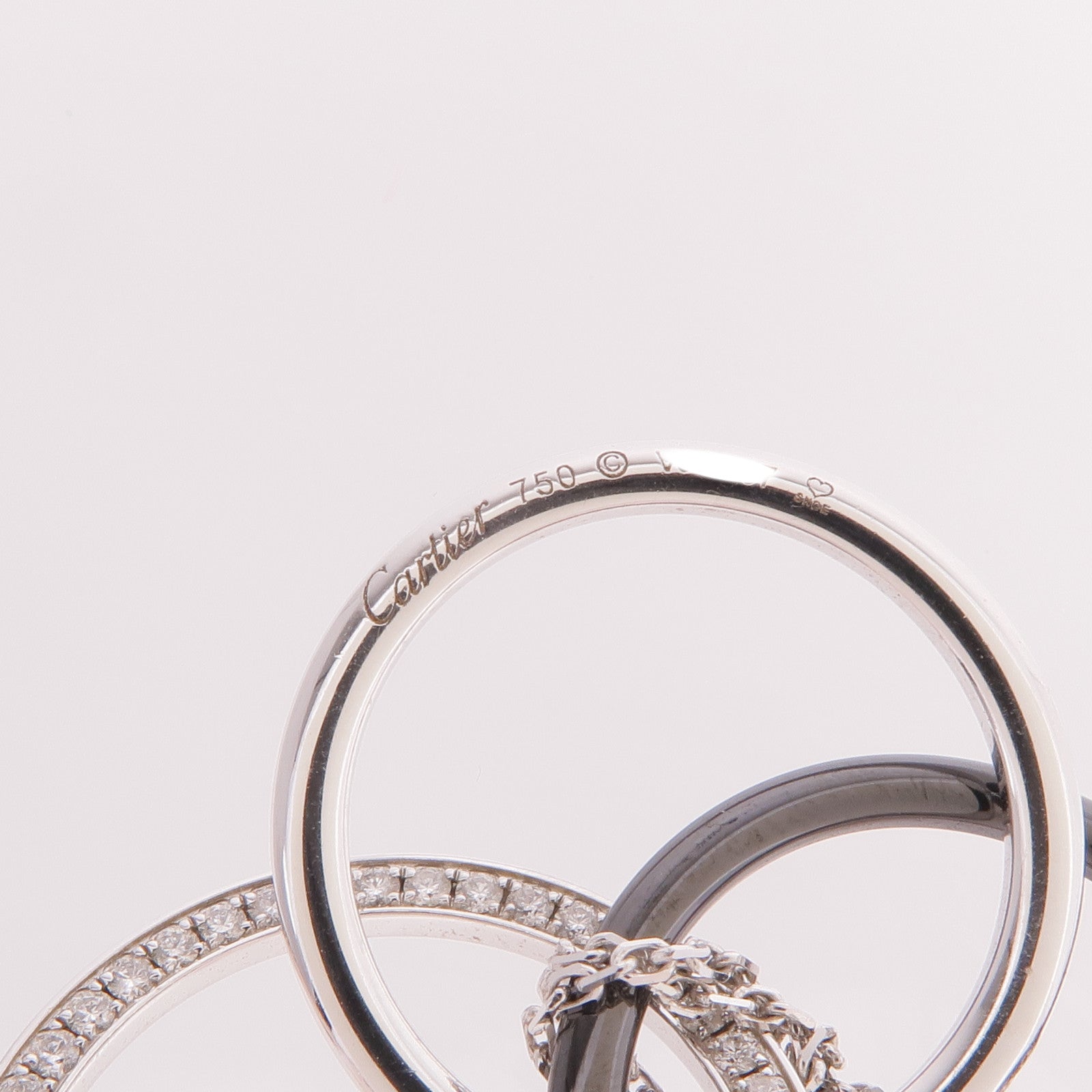 CARTIER 18K白金/陶瓷Trinity Necklace鑽石項鍊