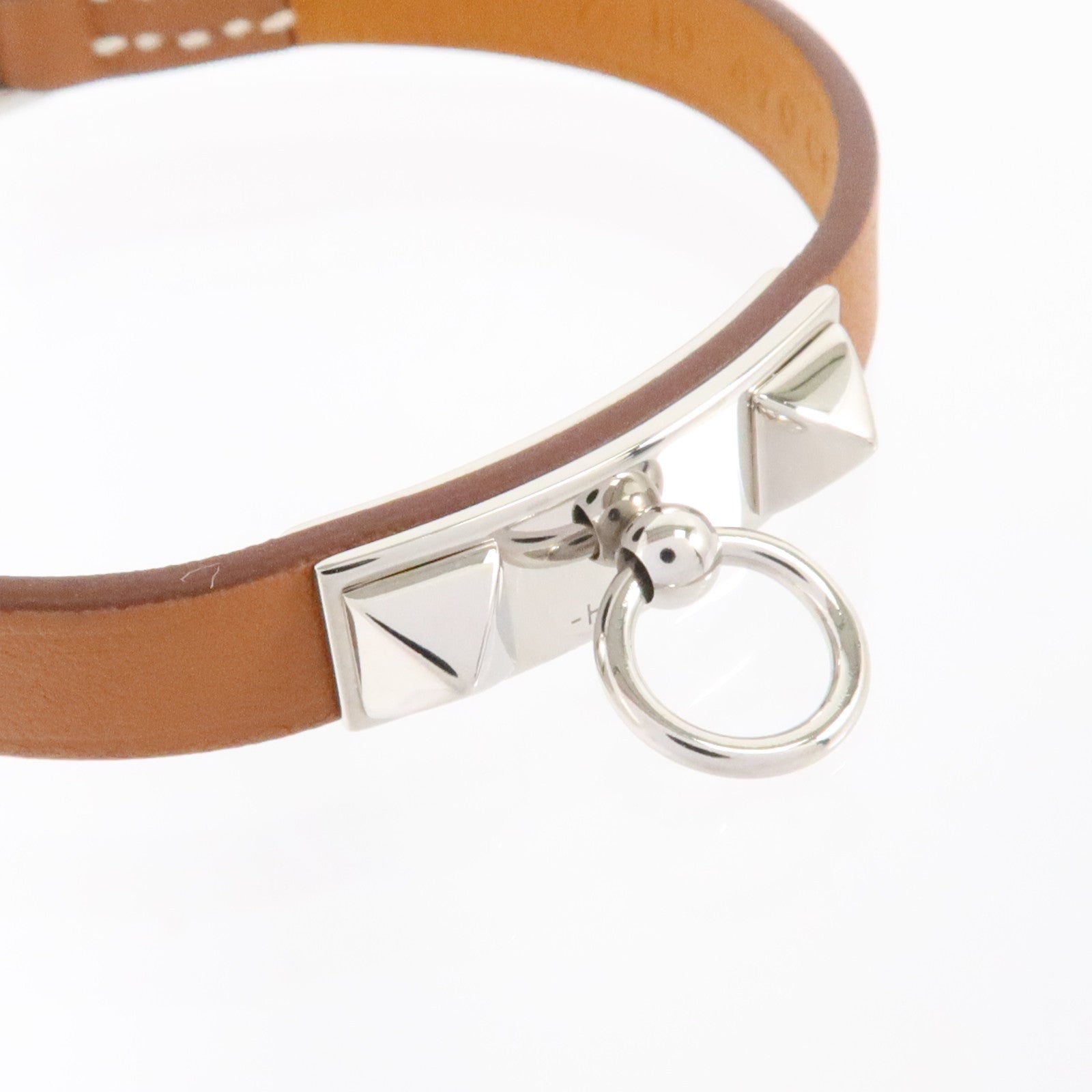 HERMES Swift皮革Mini Rivale Bracelet銀扣手鏈Gold