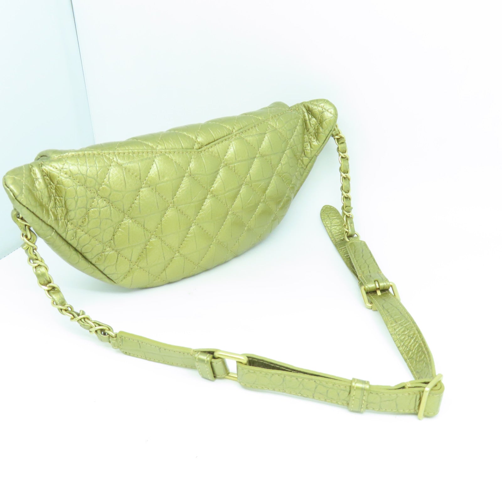 CHANEL 【激減優惠】菱格牛皮皮革Waist Bag金扣腰包金色