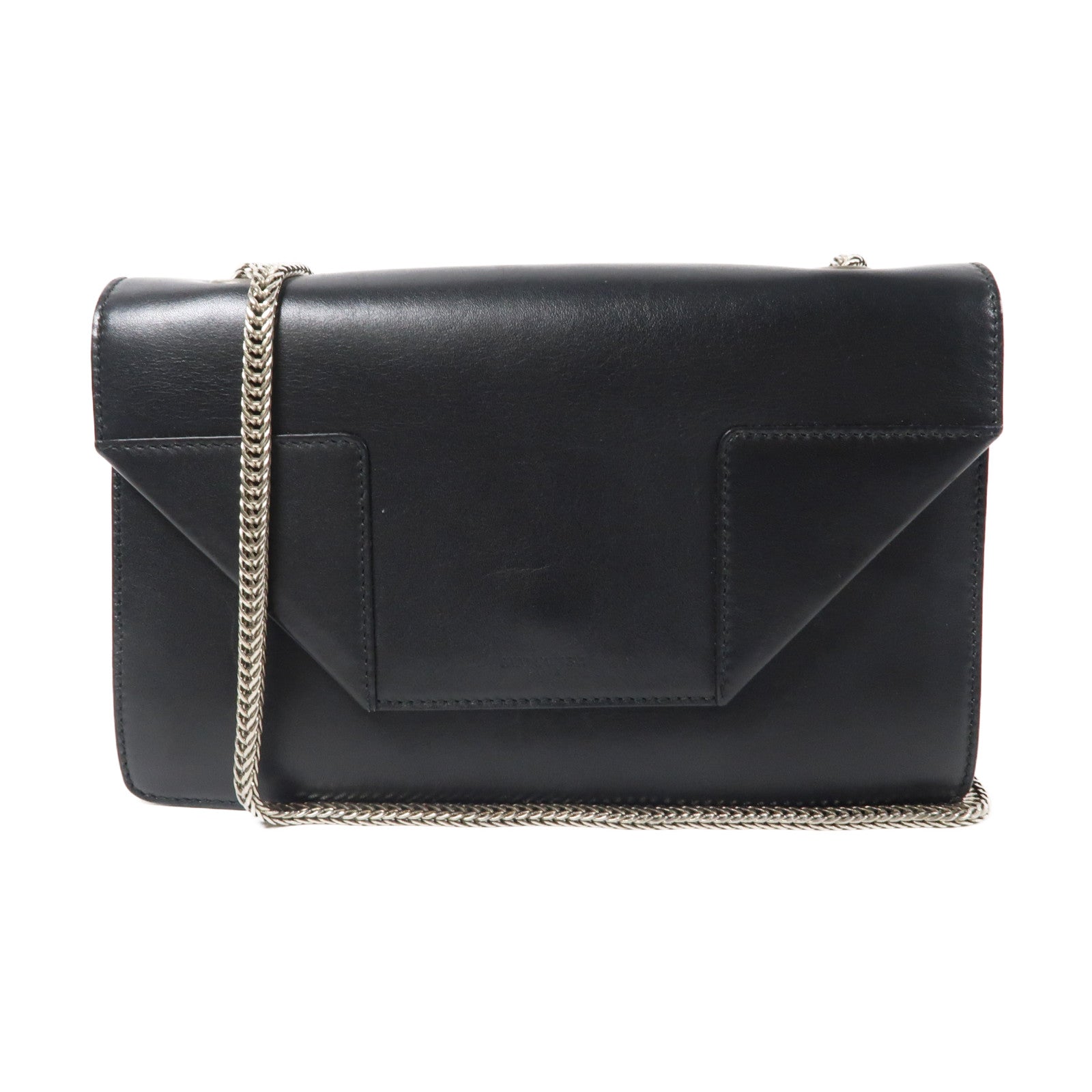 SAINT LAURENT 牛皮皮革Shoulder Bag銀扣鏈帶肩背袋黑色