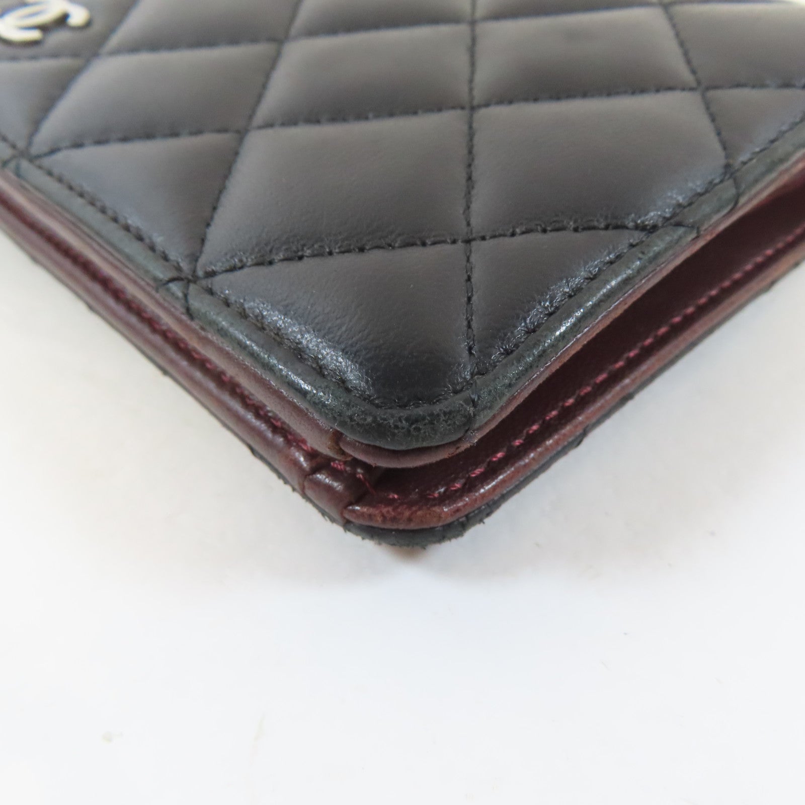 CHANEL 菱格羊皮皮革Long Wallet銀扣長錢包黑色