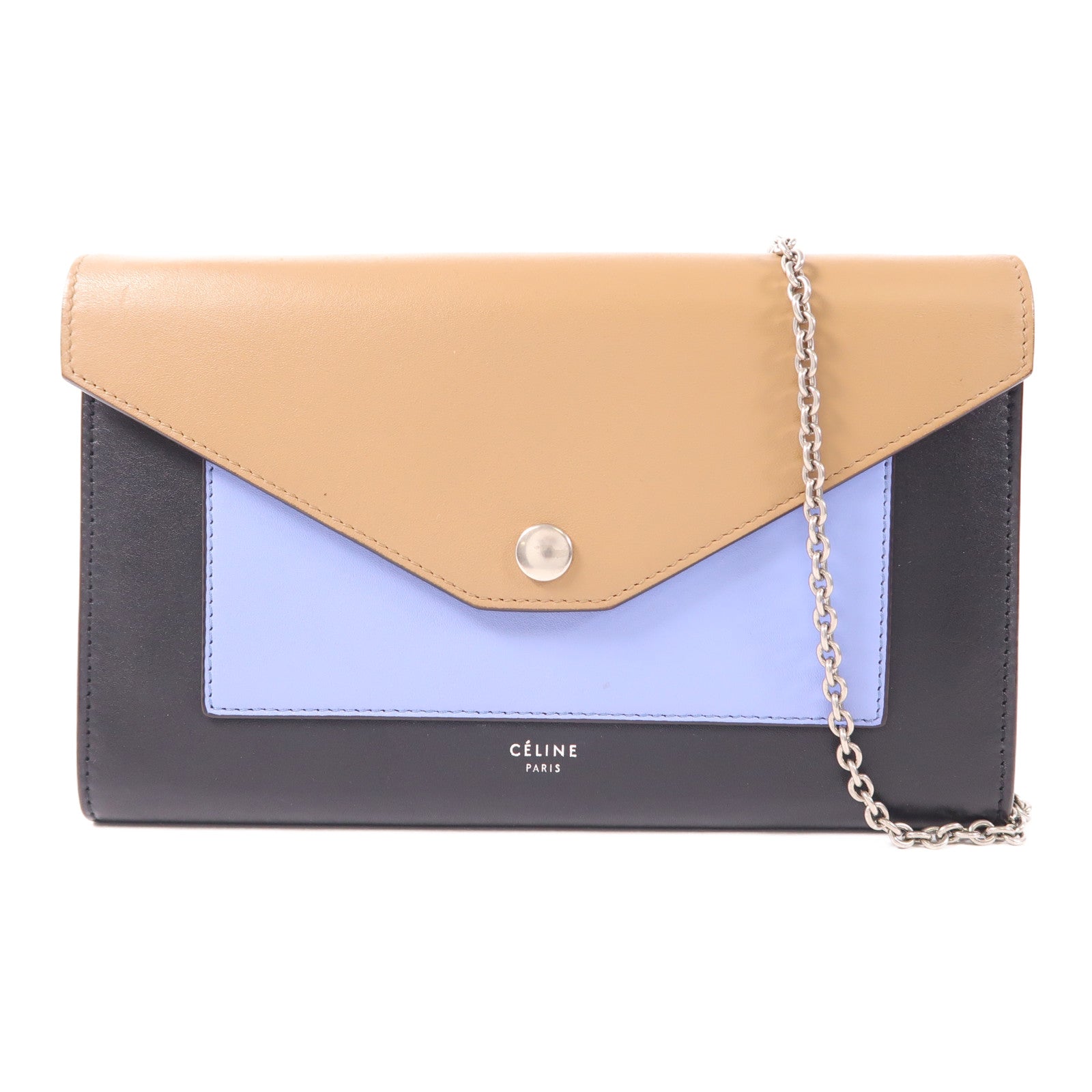CELINE 牛皮皮革Chain Shoulder銀扣鏈帶肩背袋