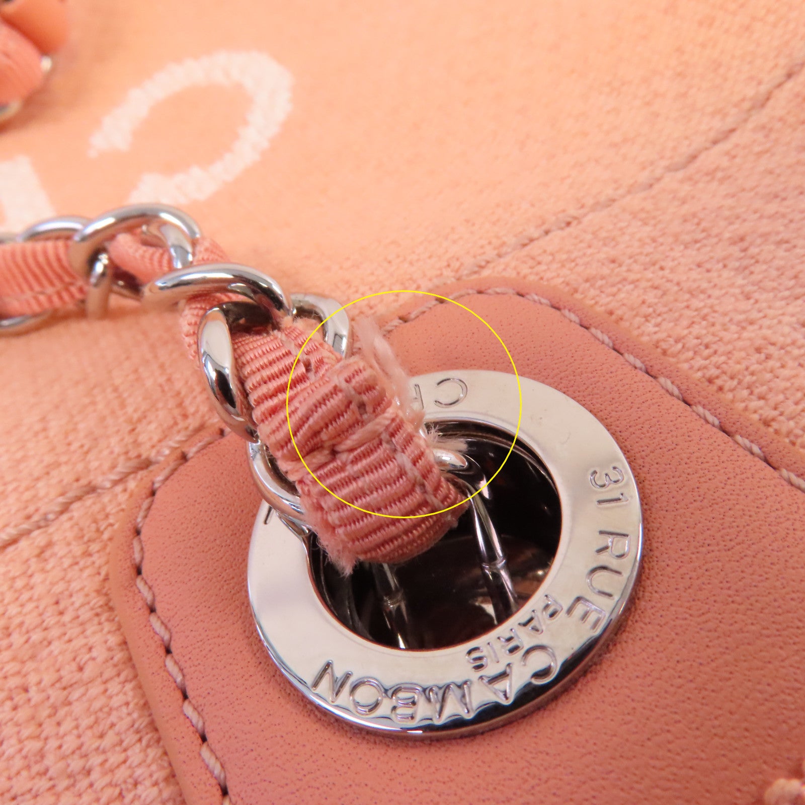 CHANEL 帆布Deauville Tote金扣鏈帶肩背袋粉紅色