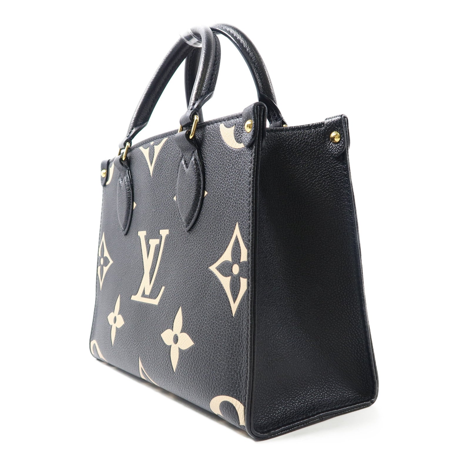 LOUIS VUITTON Monogram Empreinte On The Go PM金扣手挽肩背兩用袋黑色/米色
