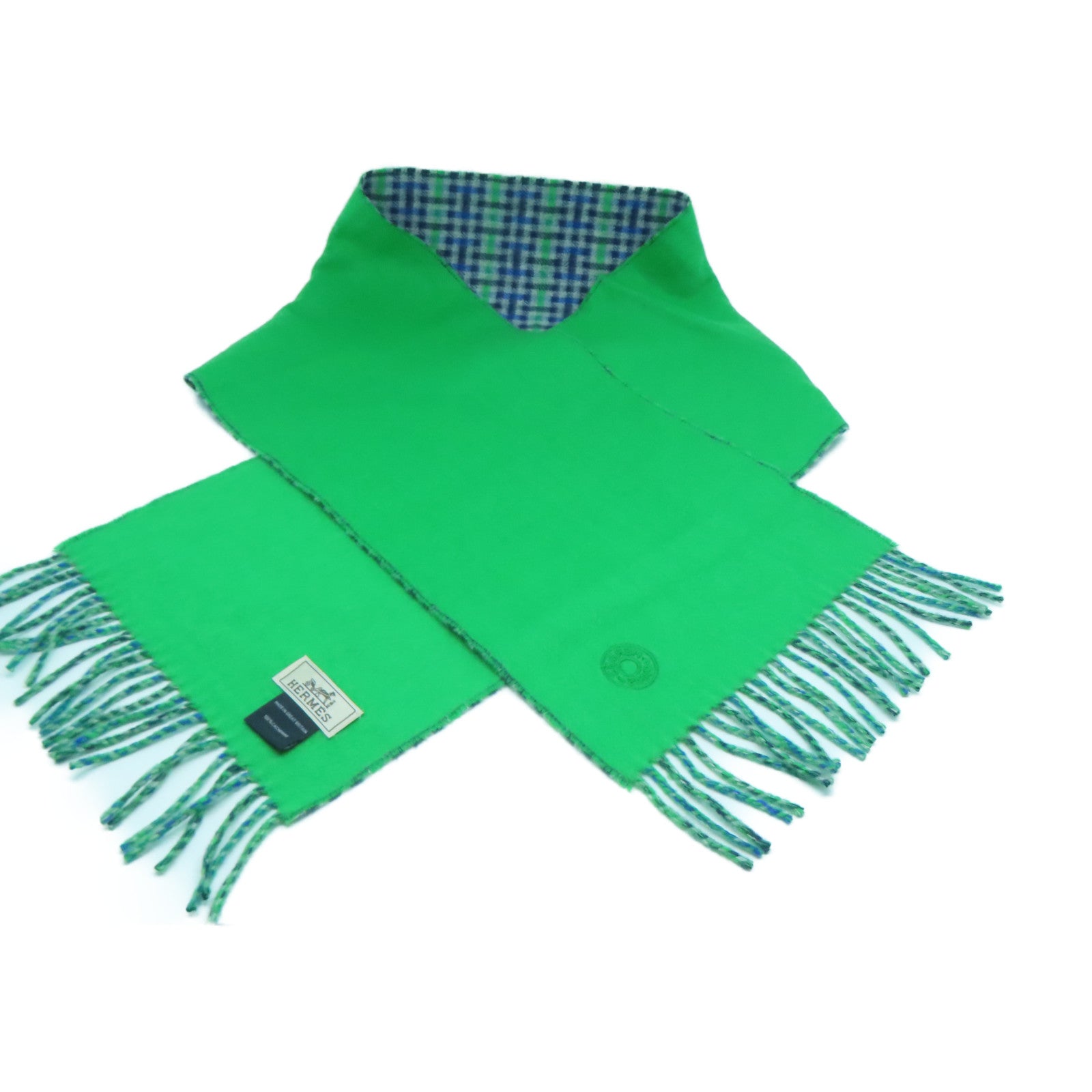 HERMES **【激減優惠】羊絨Scarf圍巾綠色/藍色
