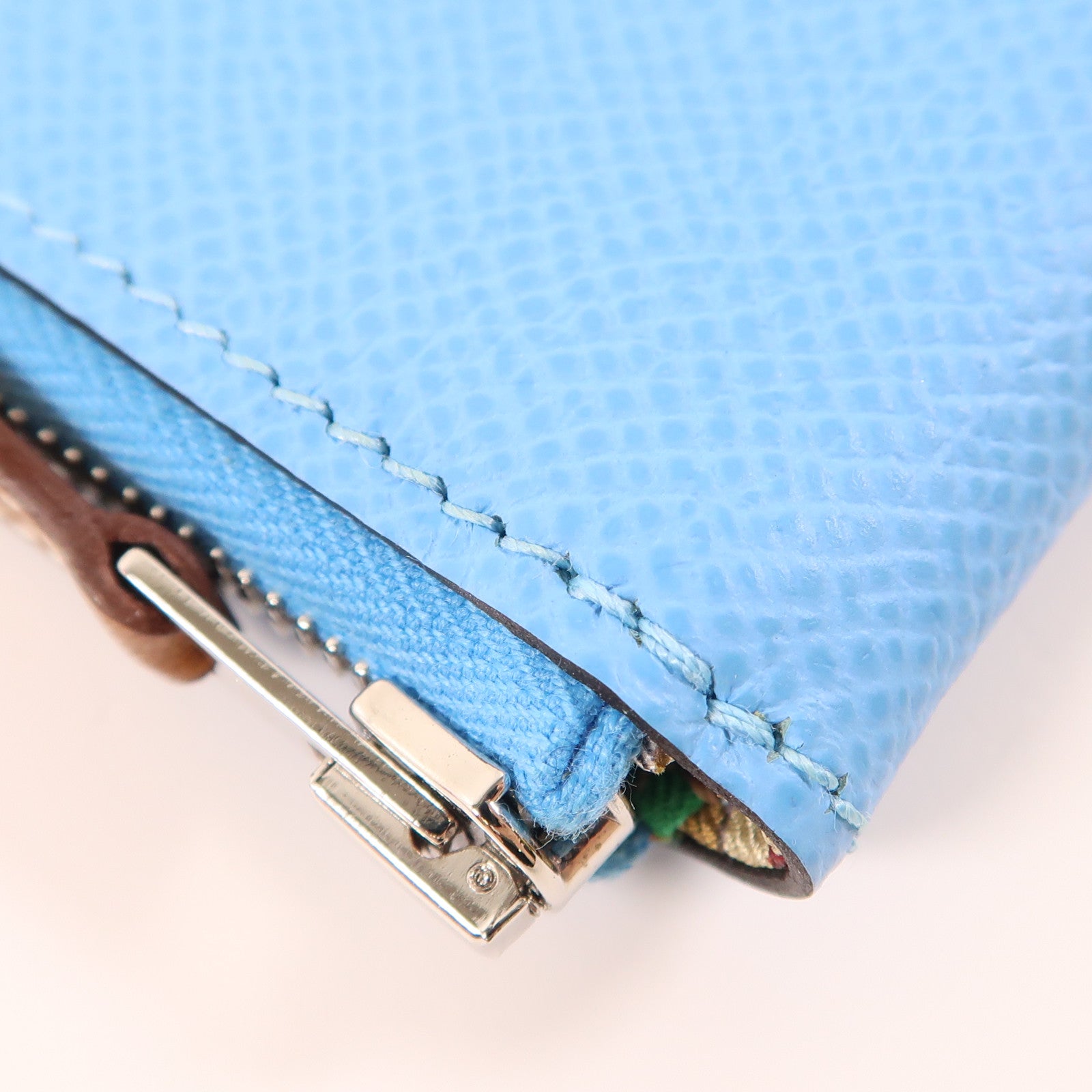 HERMES 【激減優惠】Epsom皮革Silk In Change Purse銀扣零錢包Bleu Celeste