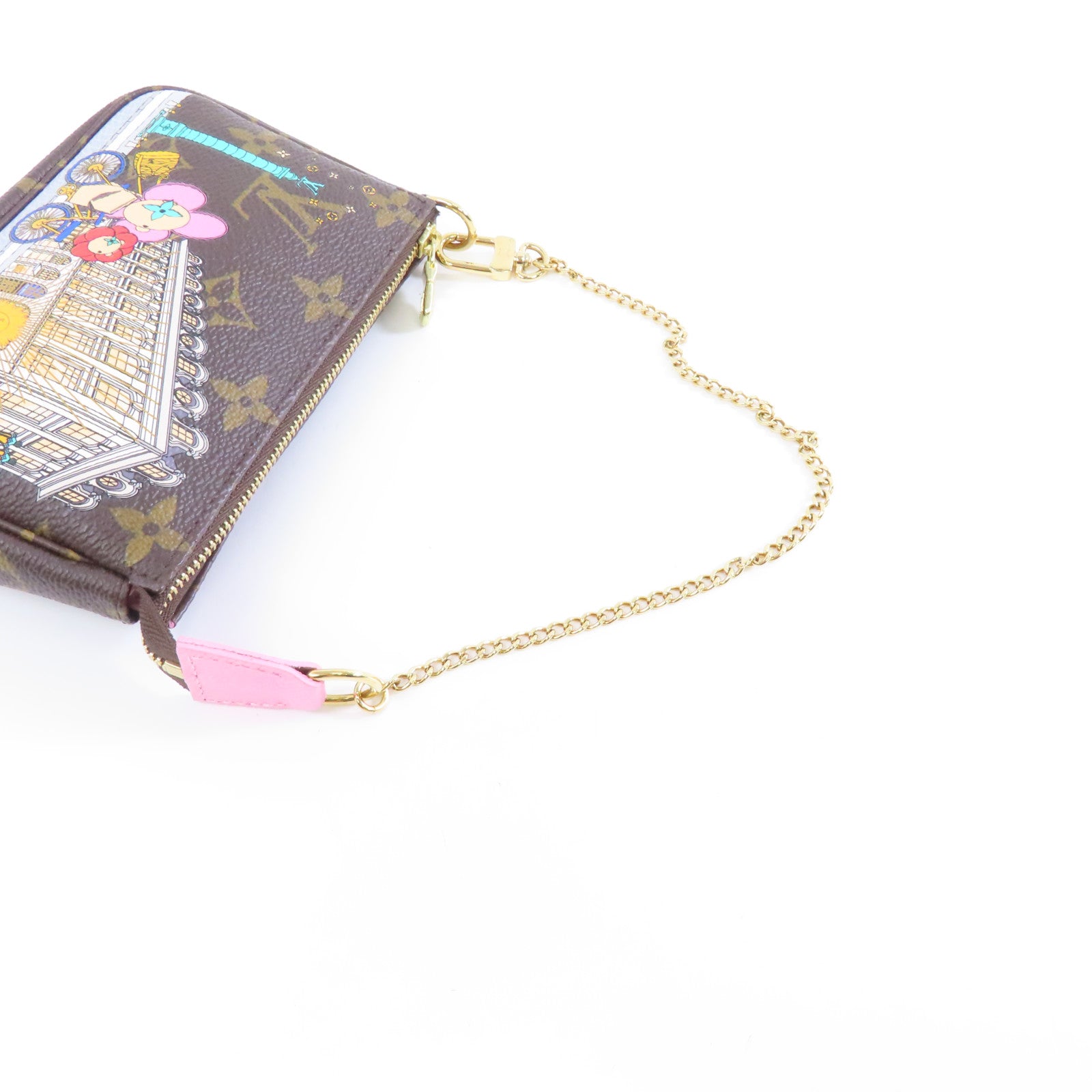 LOUIS VUITTON Monogram Mini Pochette Accessoires Pouch金扣鏈帶手挽袋棕色