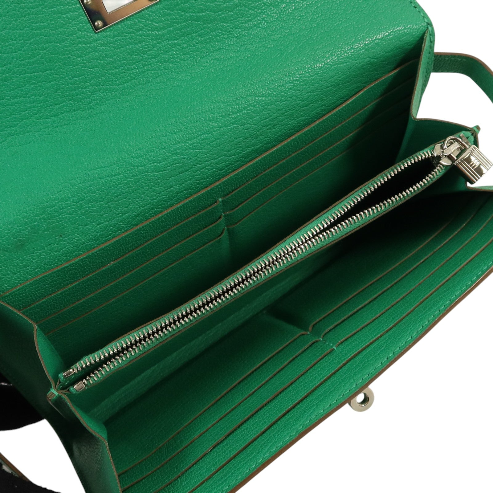 HERMES Chevre皮革Kelly wallet銀扣長錢包Menthe