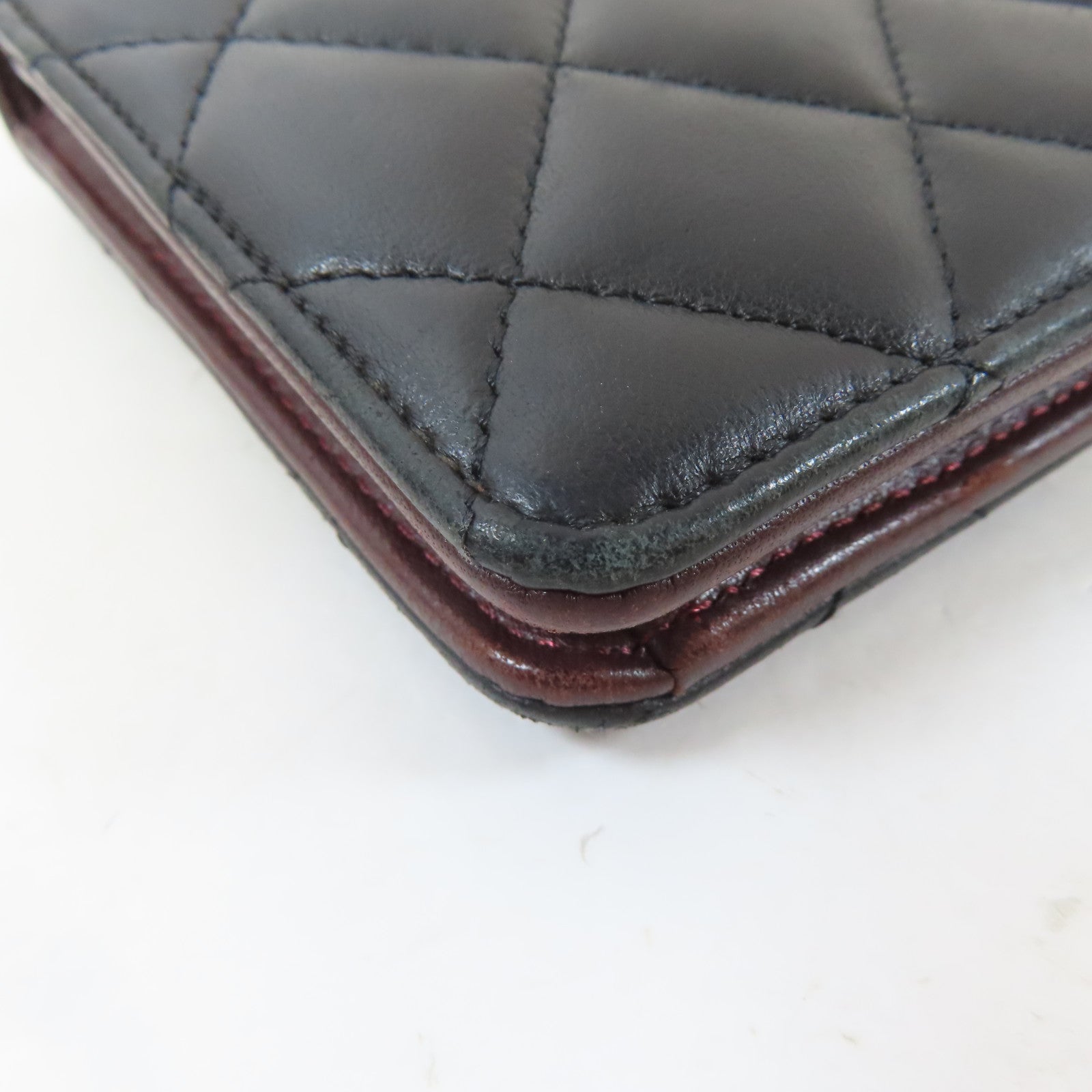 CHANEL 菱格羊皮皮革Long Wallet銀扣長錢包黑色