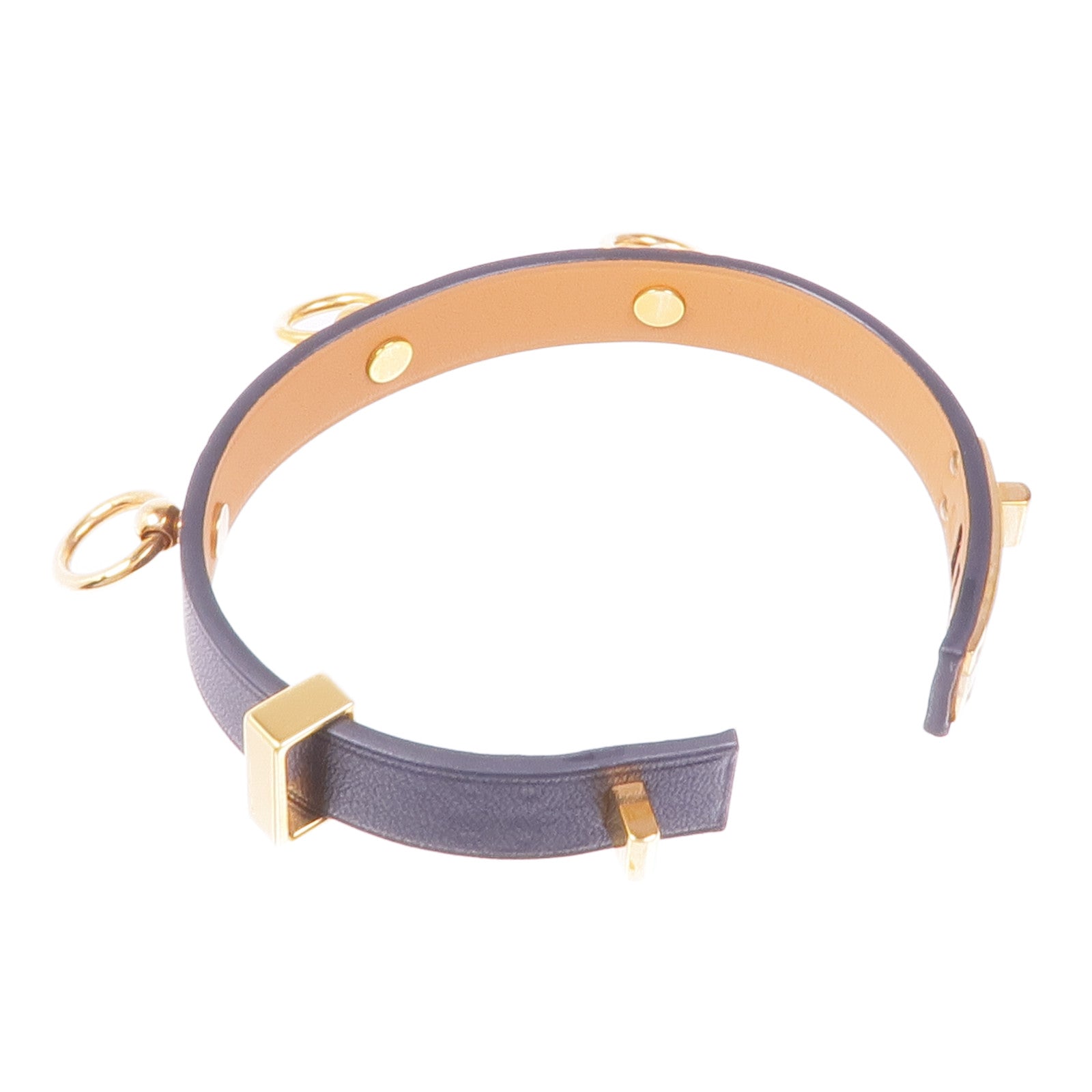 HERMES Swift皮革Mini Dog Anneaux金扣手鐲Noir