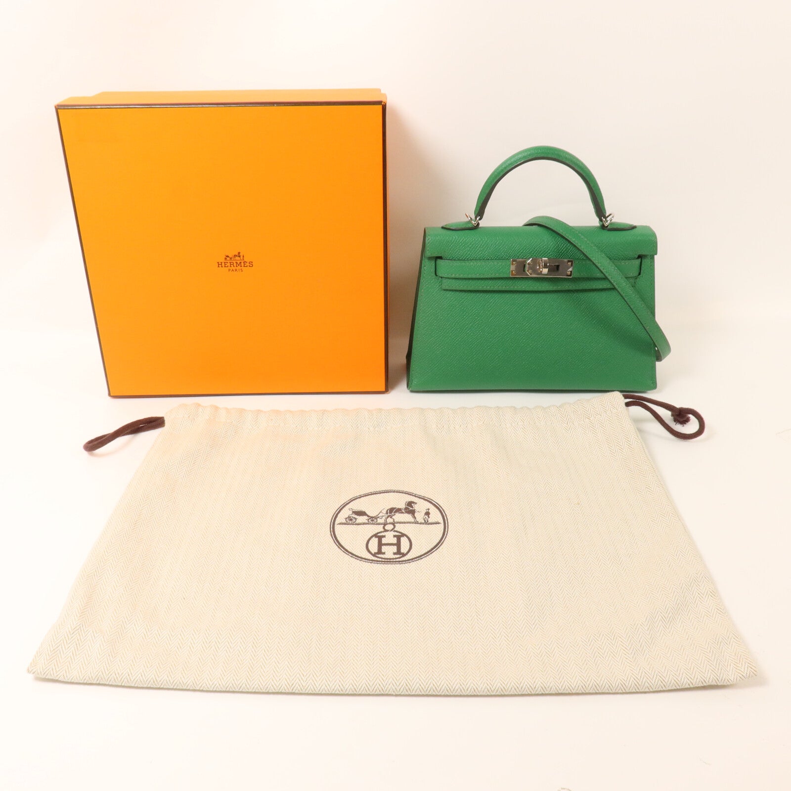 HERMES Epsom皮革Mini Kelly II手挽肩背兩用袋Cactus/PailleCactus/Paille