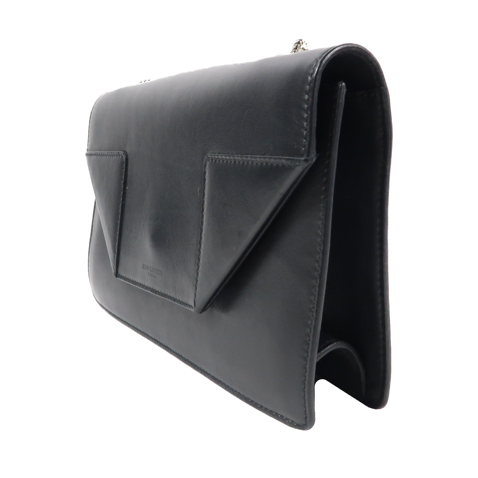 SAINT LAURENT 牛皮皮革Shoulder Bag銀扣鏈帶肩背袋黑色
