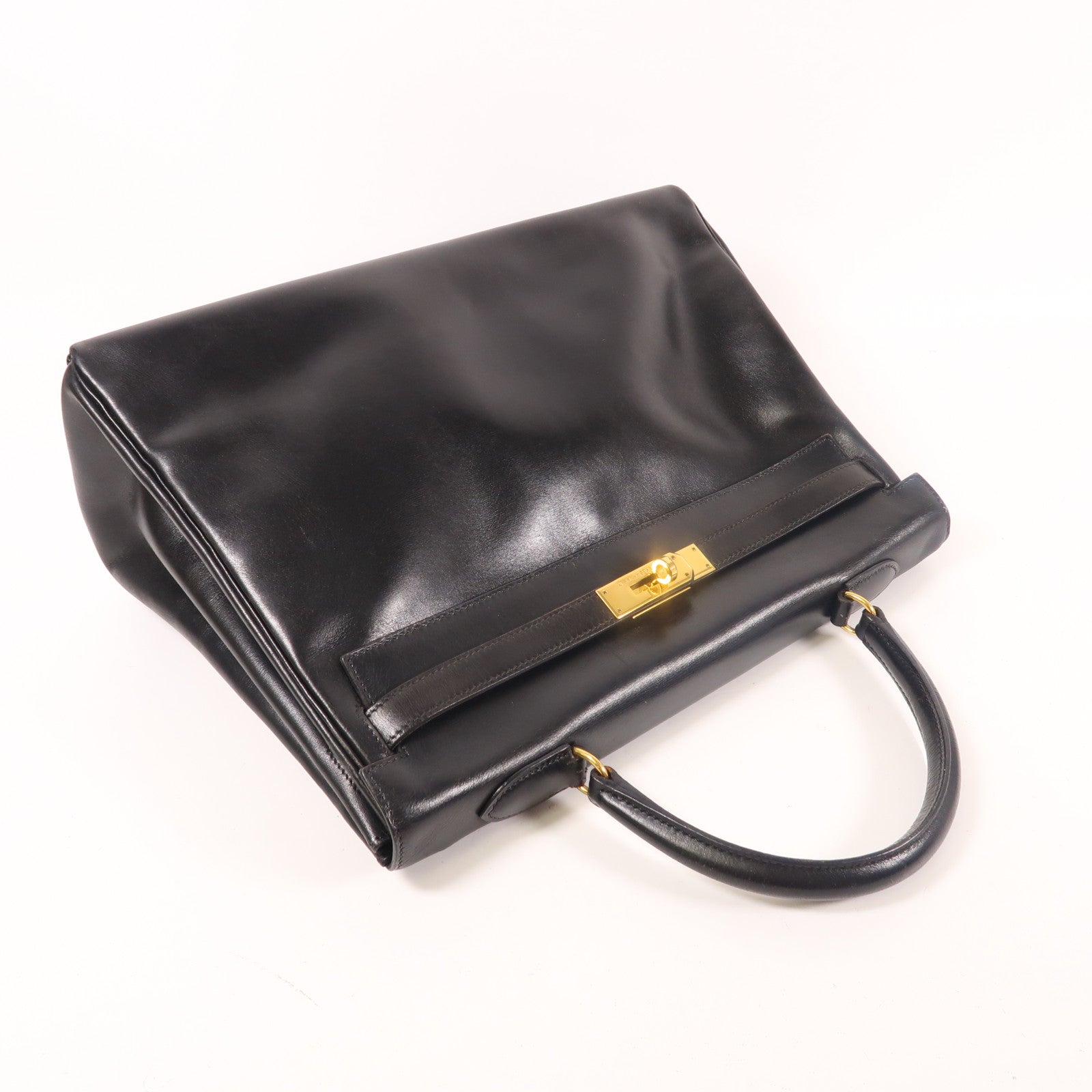 HERMES Box皮革Vintage Kelly 35手挽袋Noir
