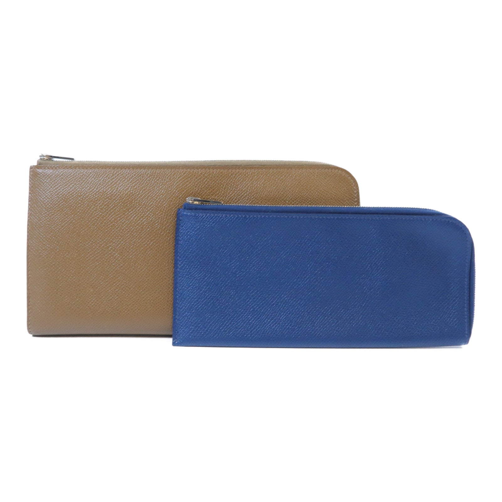 HERMES 【激減優惠】Epsom皮革Pouch Long Wallet銀扣長錢包啡色/藍色