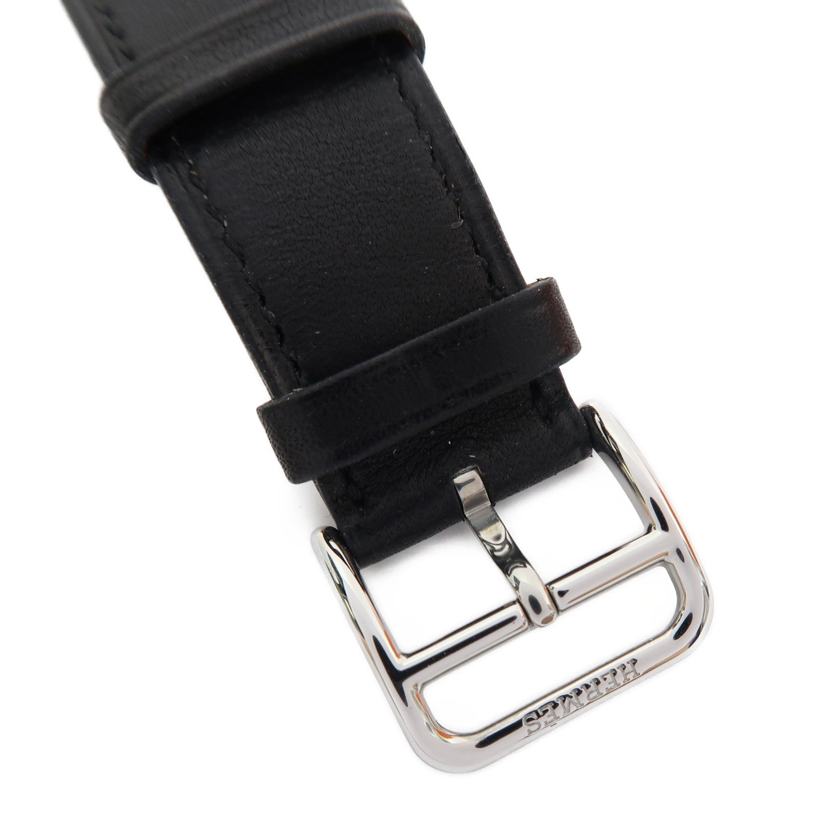 HERMES Heure H Watch不鏽鋼/皮革石英手錶黑色