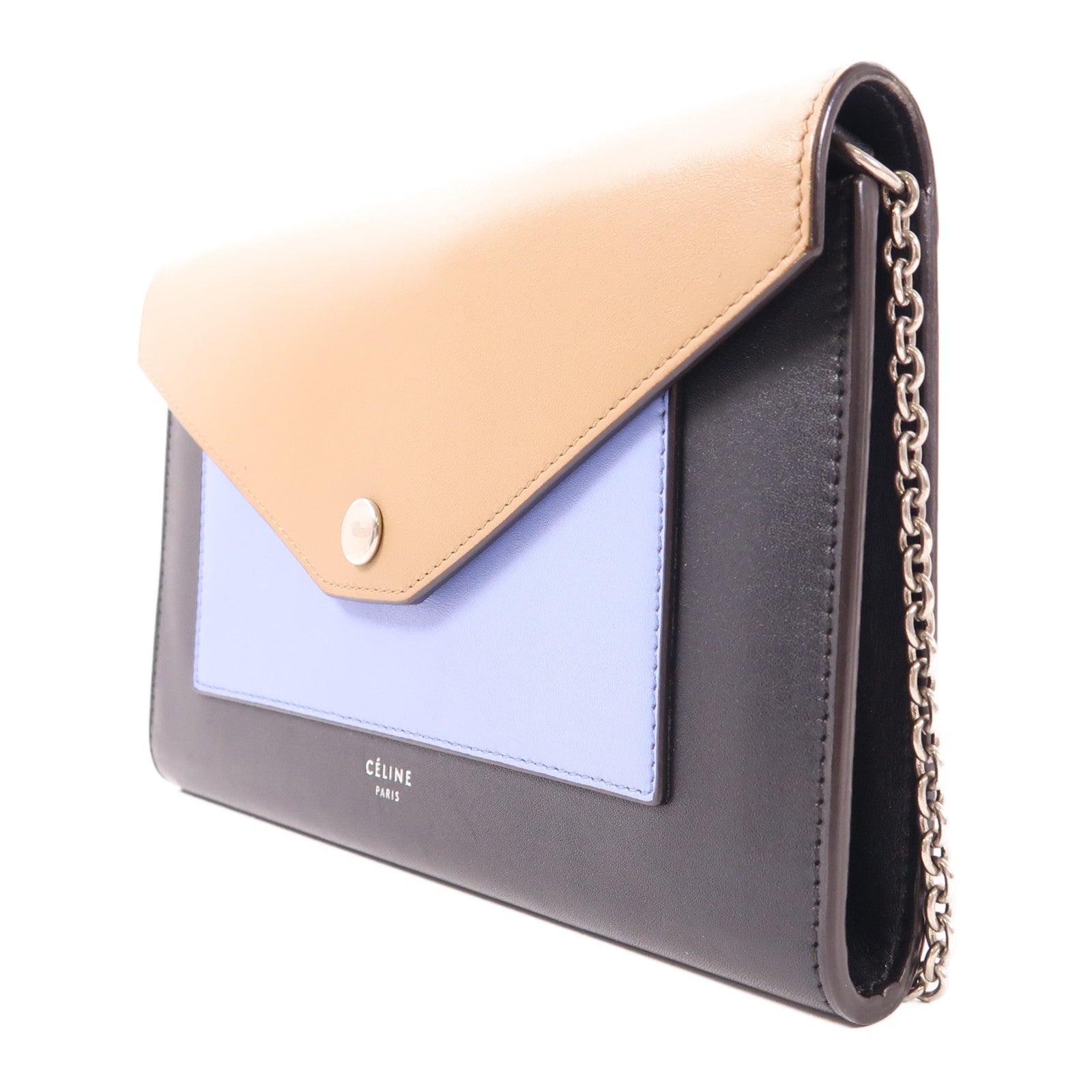 CELINE 牛皮皮革Chain Shoulder銀扣鏈帶肩背袋
