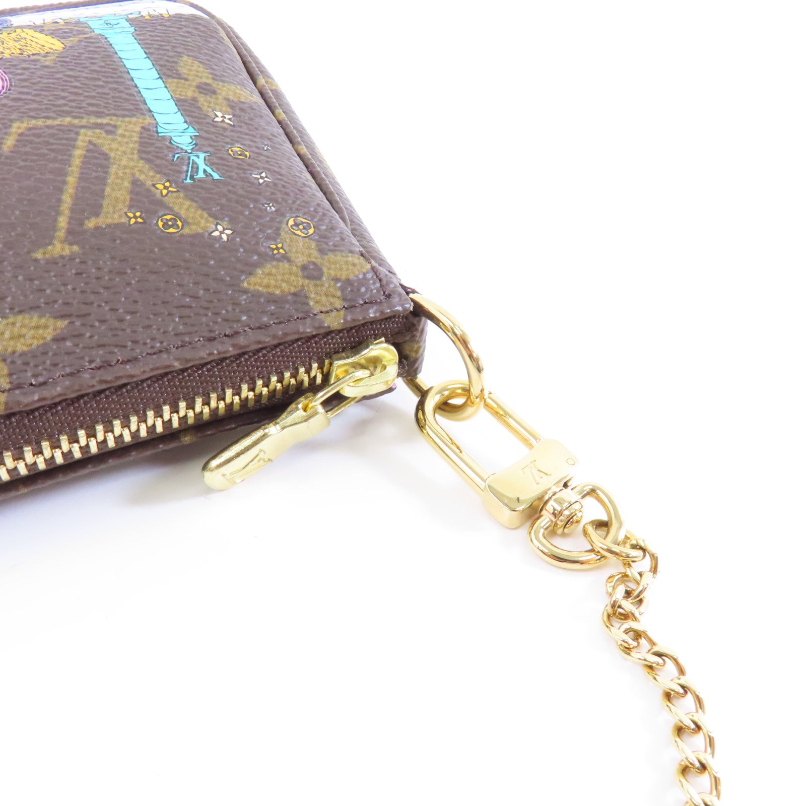 LOUIS VUITTON Monogram Mini Pochette Accessoires Pouch金扣鏈帶手挽袋棕色