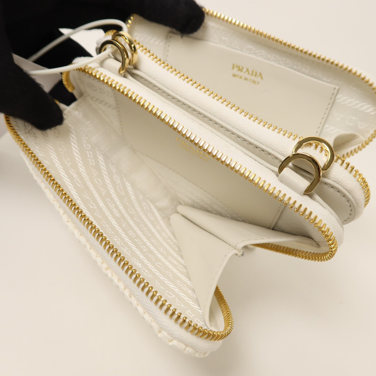 PRADA 牛皮皮革/Raffia Mini Contenitori金扣鏈帶手挽肩背兩用袋