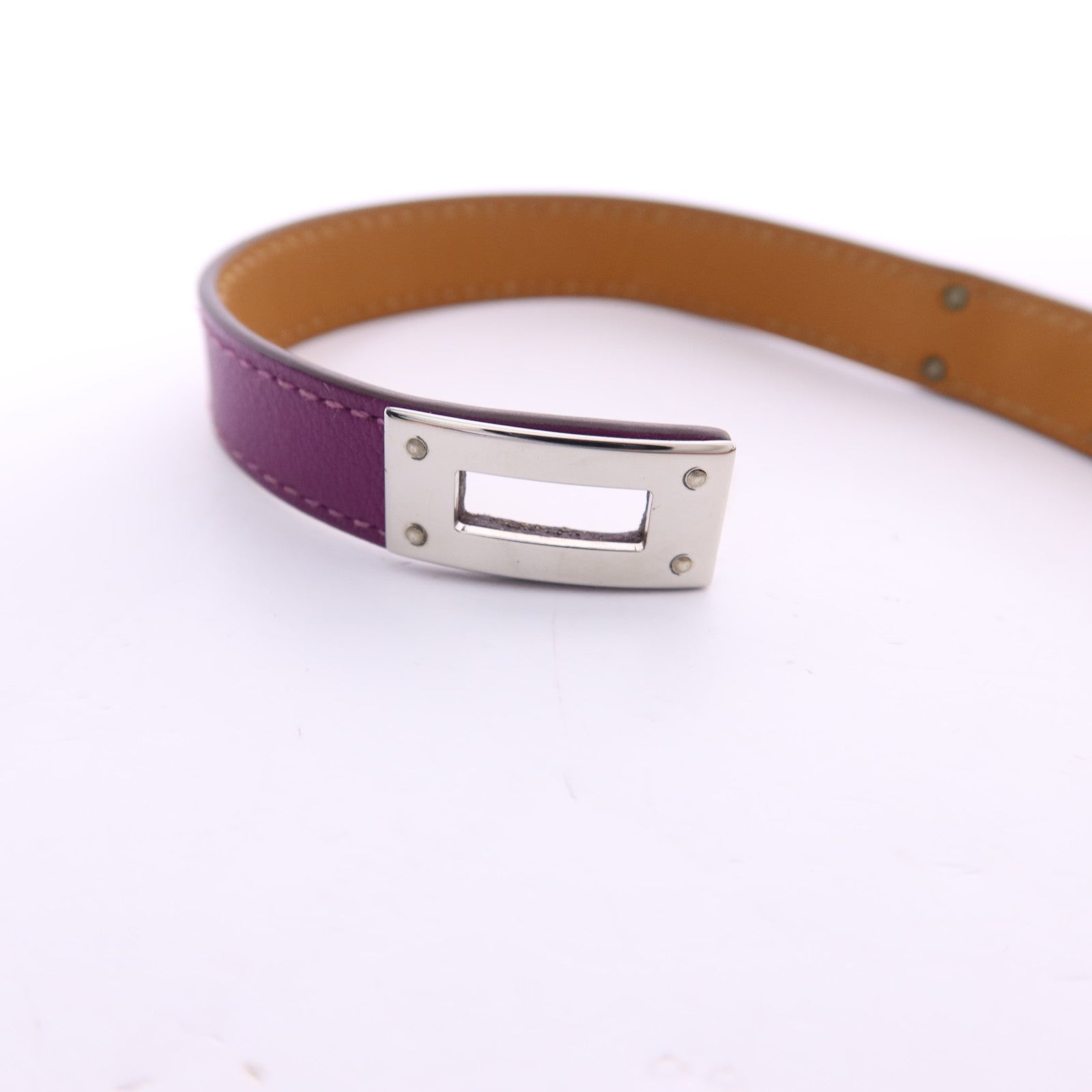 HERMES Swift皮革Kelly Double Tour銀扣手鐲Tosca Hermes#XS