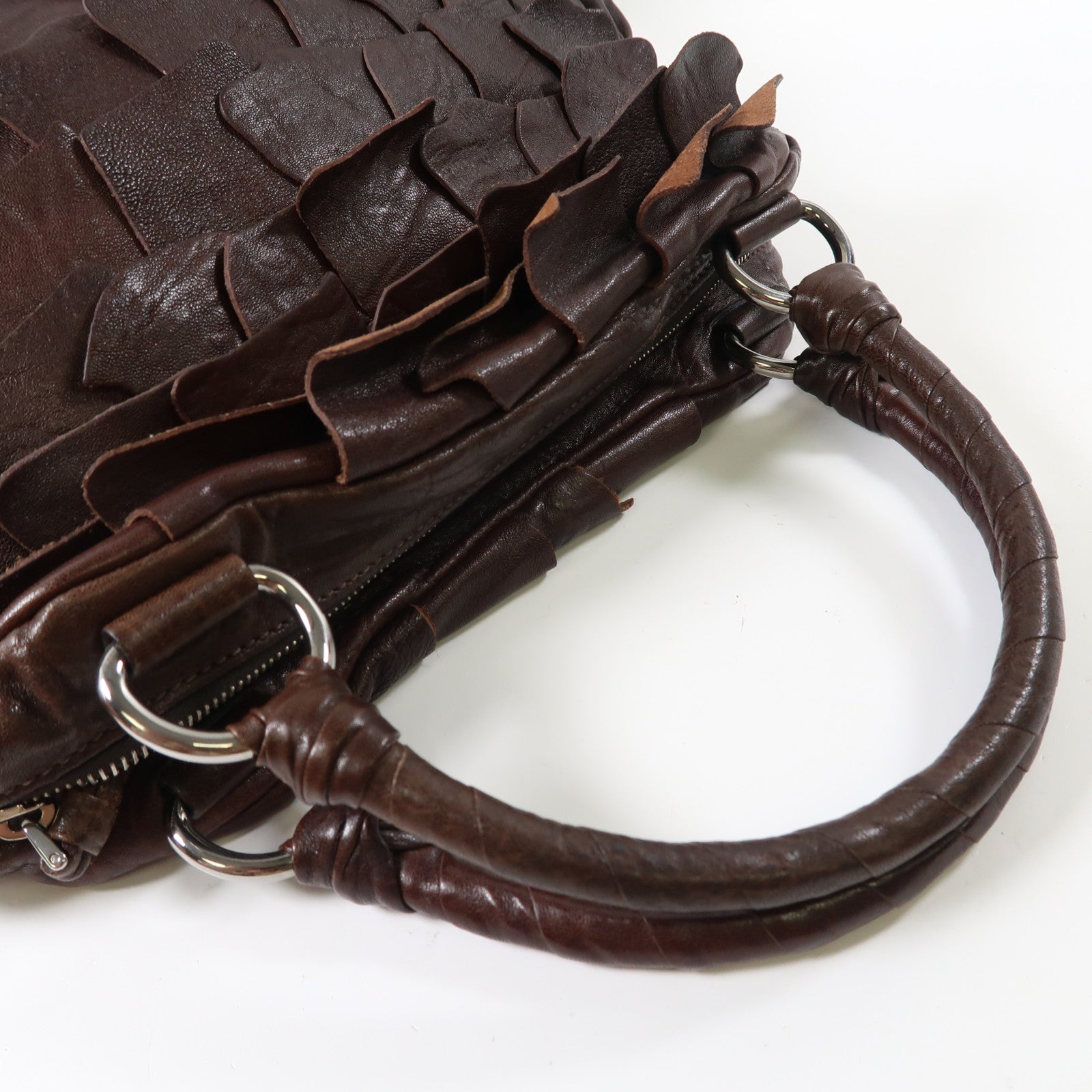 Miu Miu 牛皮皮革Hand Bag銀扣手挽袋啡色
