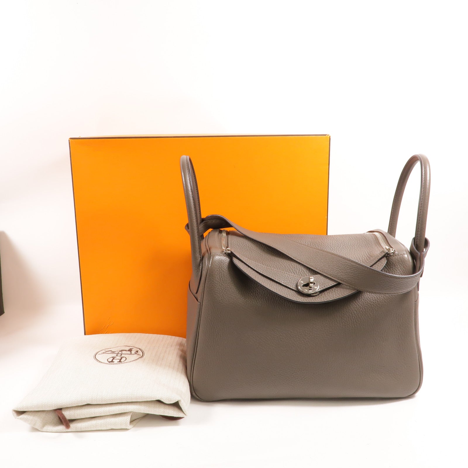 HERMES Clemence皮革Lindy 30手挽肩背兩用袋Etain