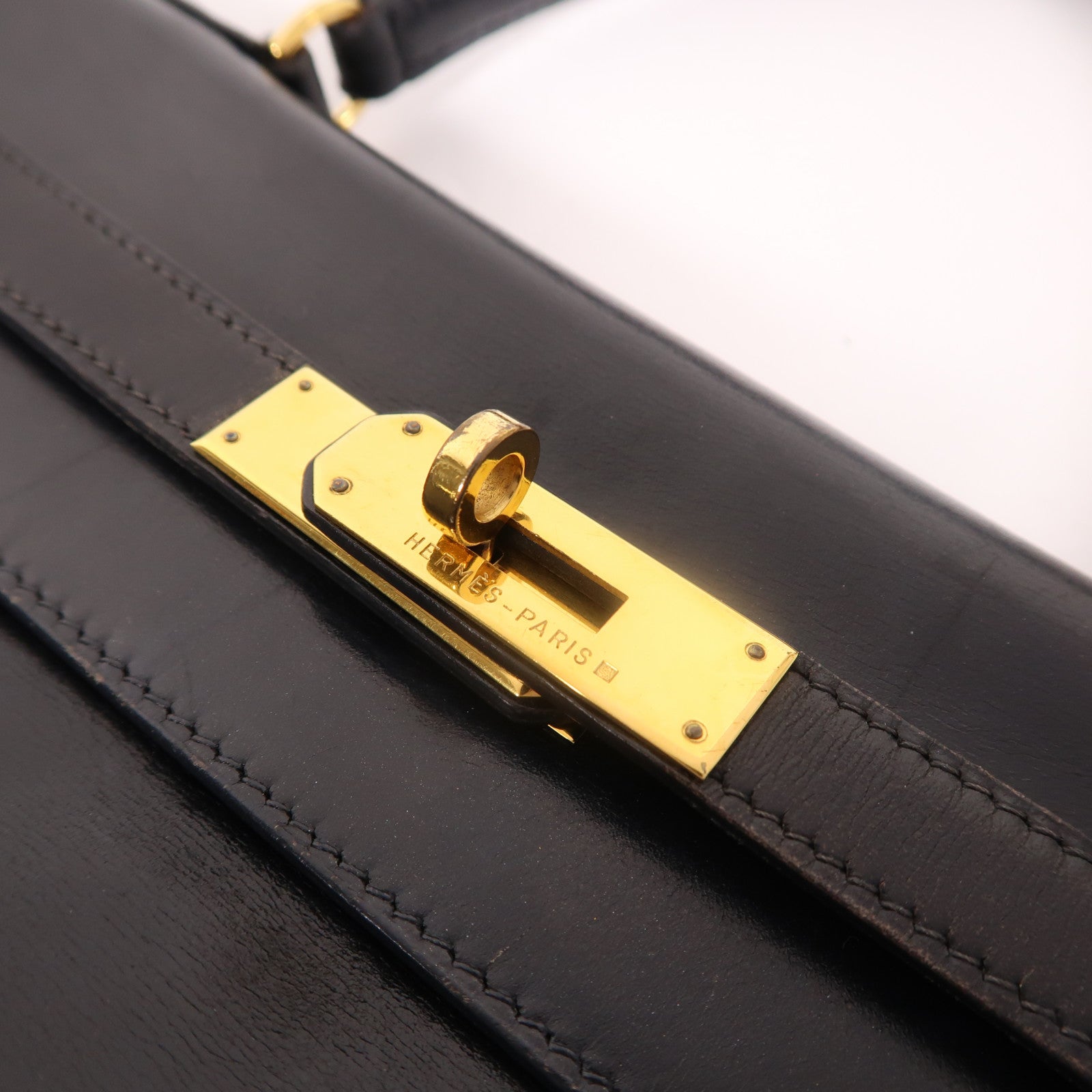 HERMES Box皮革Vintage Kelly 35手挽袋Noir