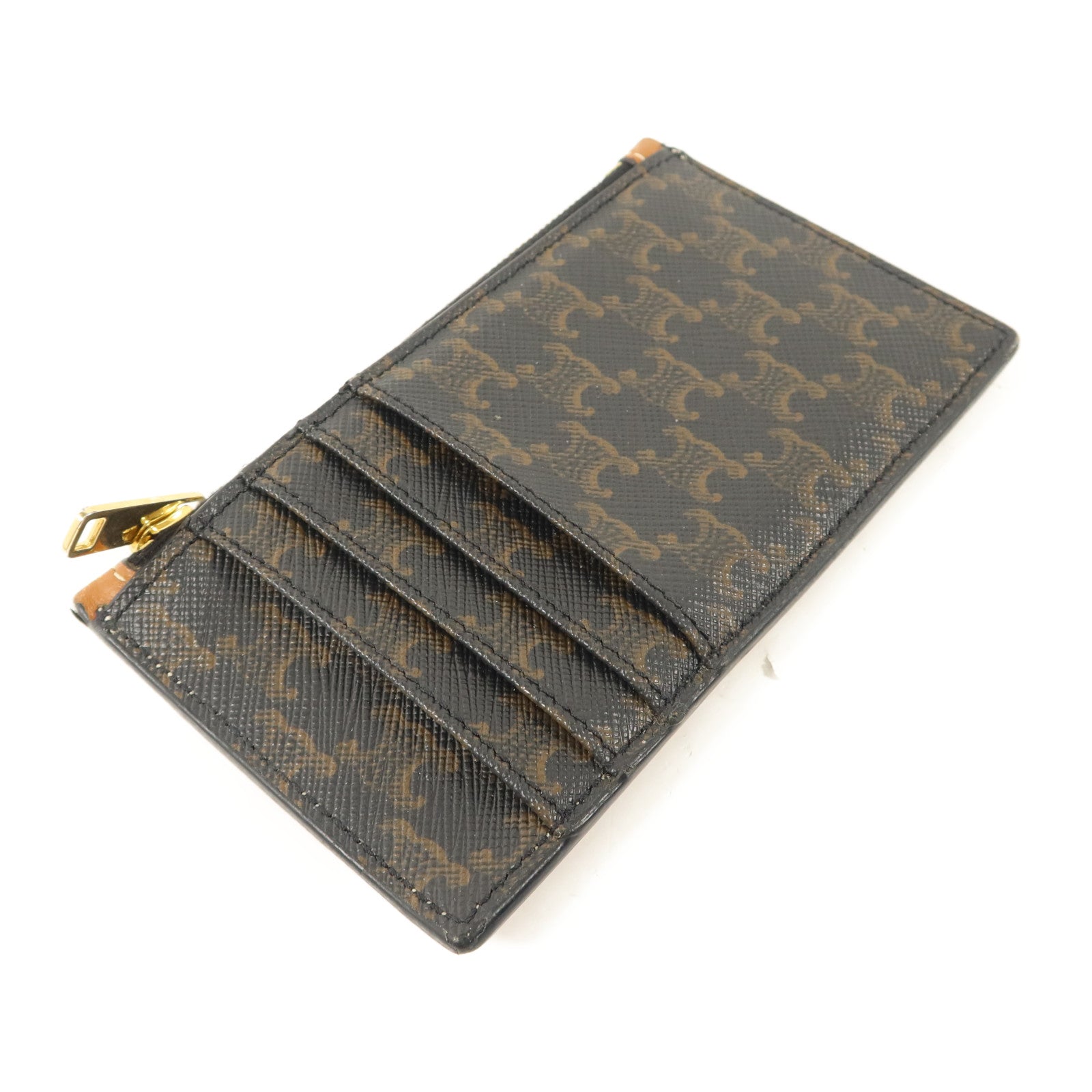 CELINE 塗層帆布/牛皮皮革Zipped Compact Card Holder卡片套